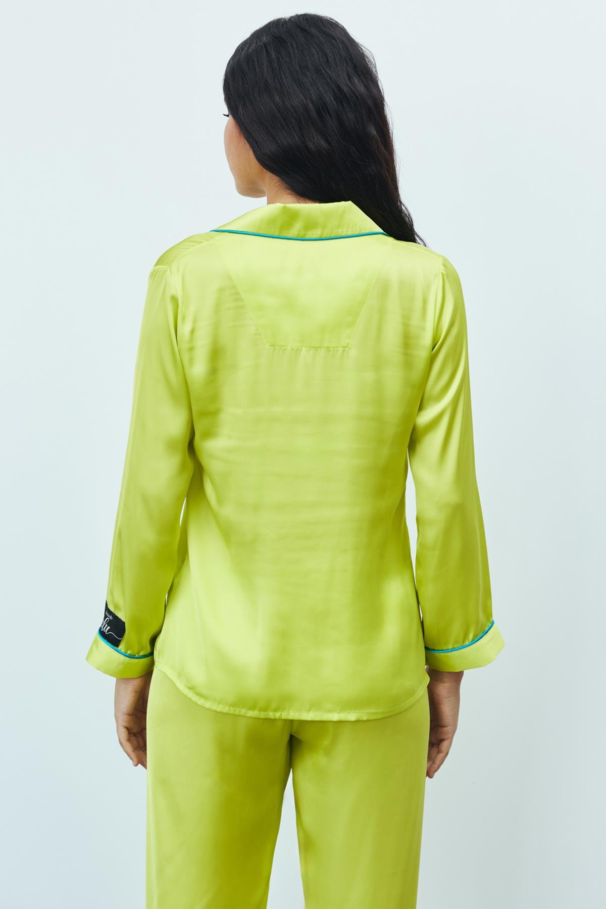 Amour Satin Lime Long Pajama Set