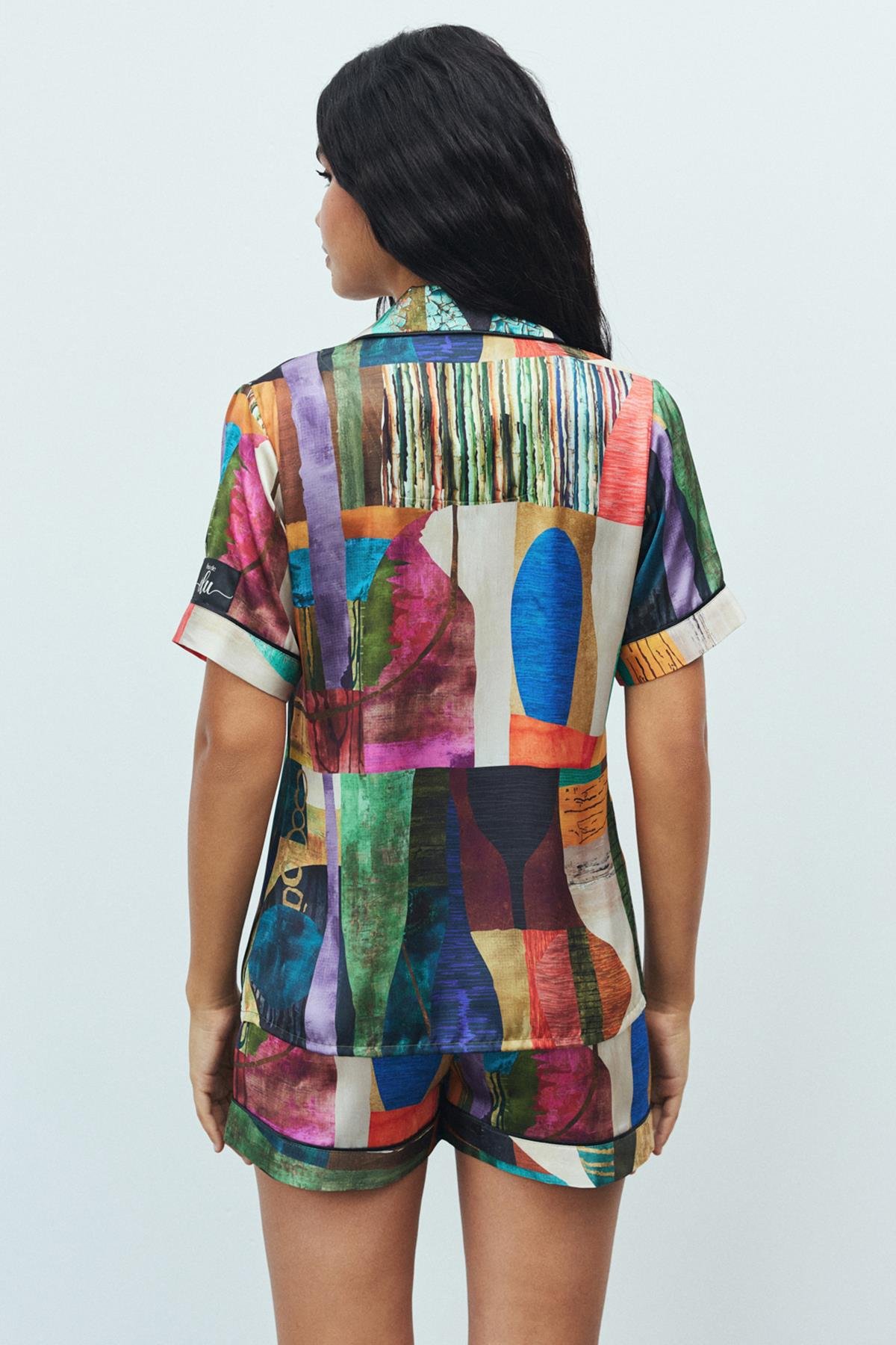 Amoureux Satin Coloré Patterned Short Pajama Set