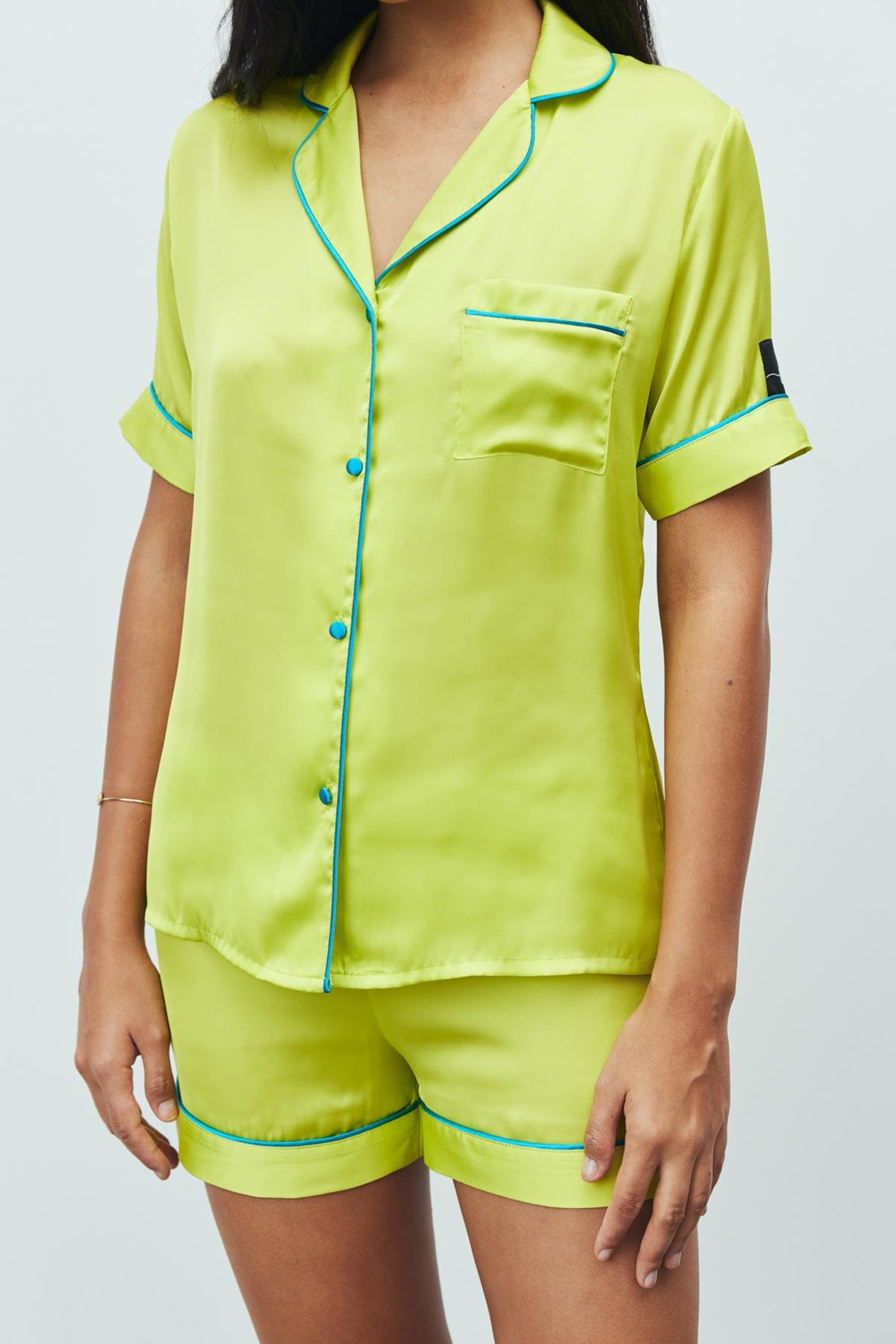 Amoureux Satin Lime Short Pajama Set