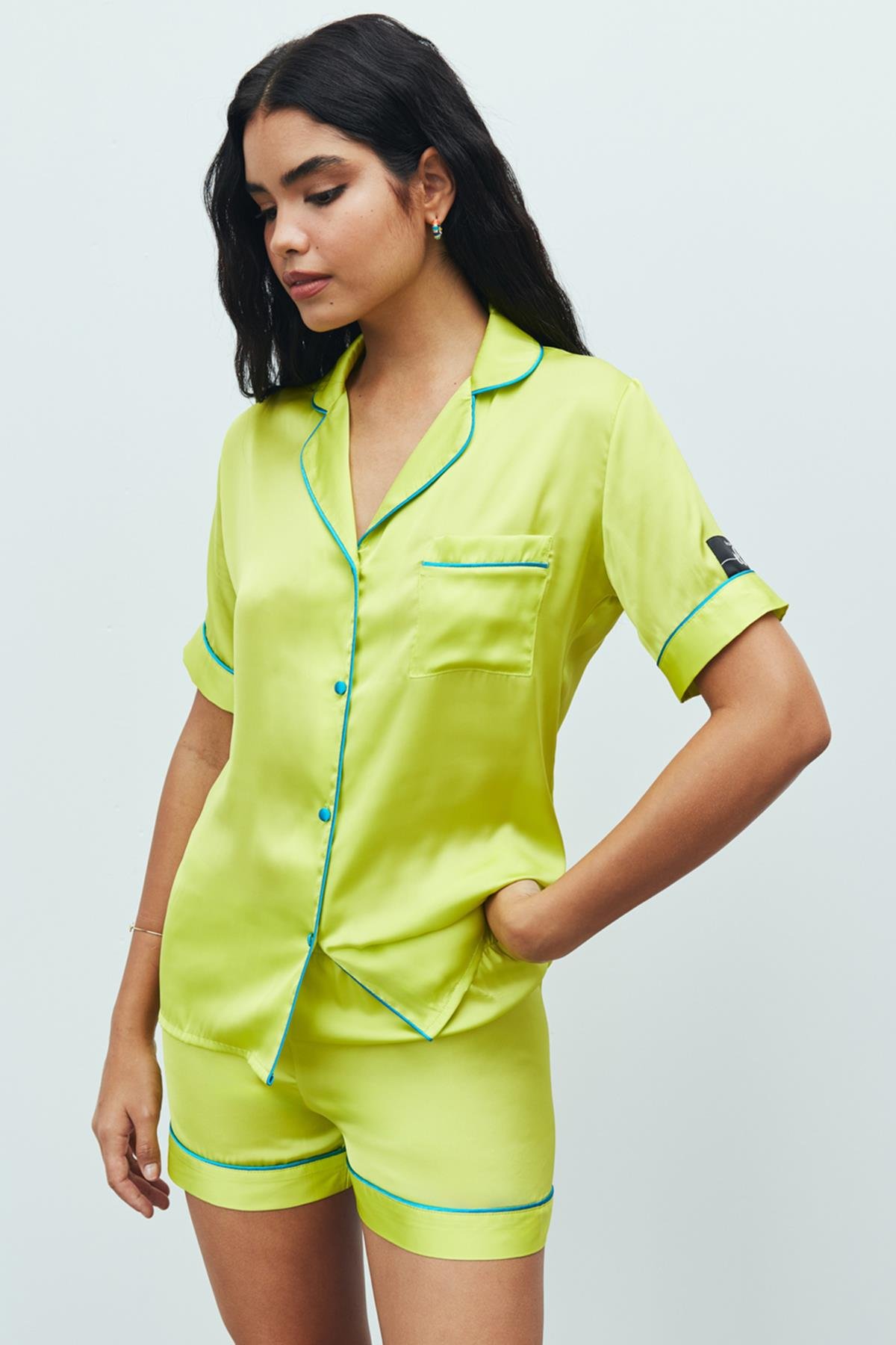 Amoureux Satin Lime Short Pajama Set