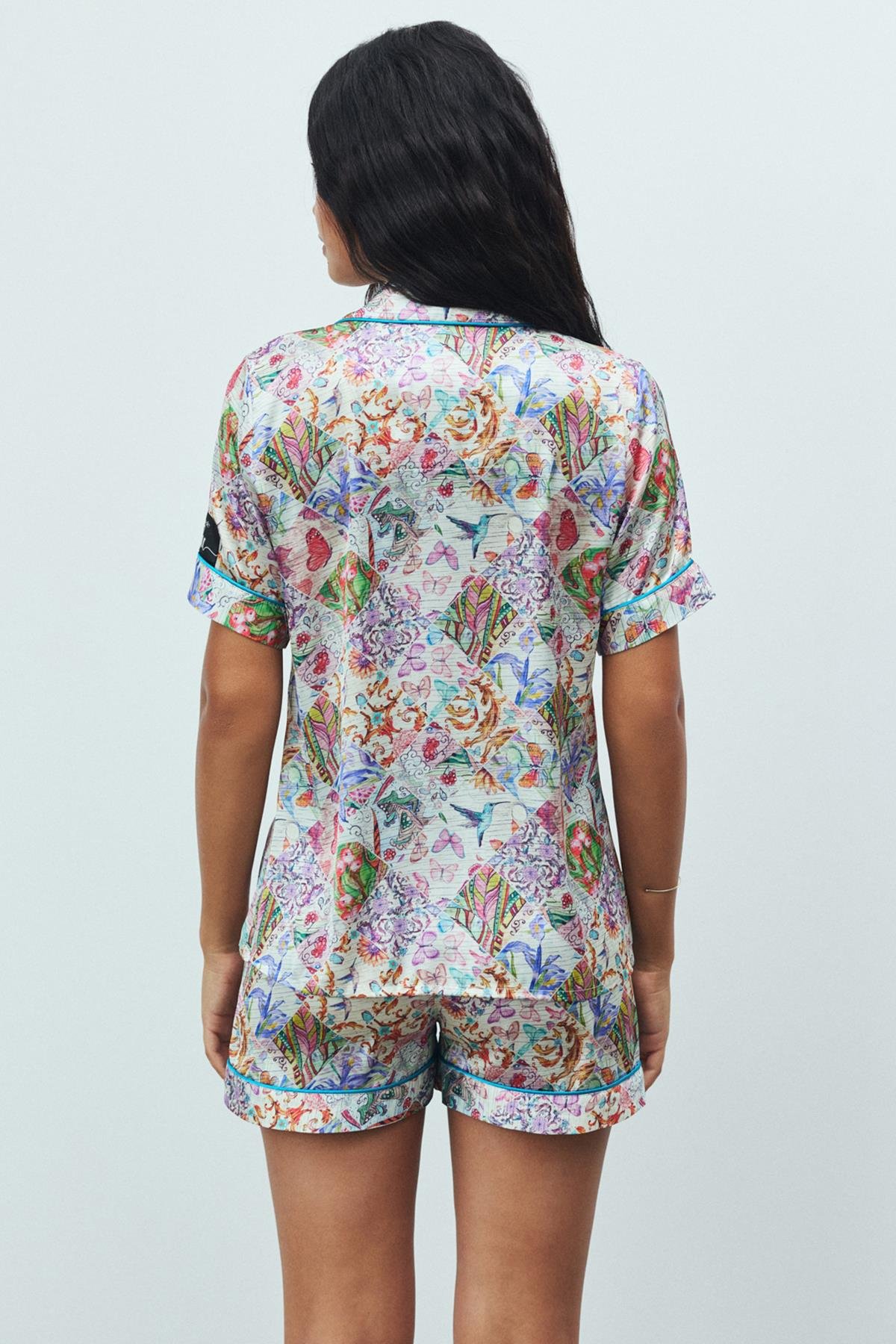 Amoureux Satin Petit Patterned Short Pajama Set