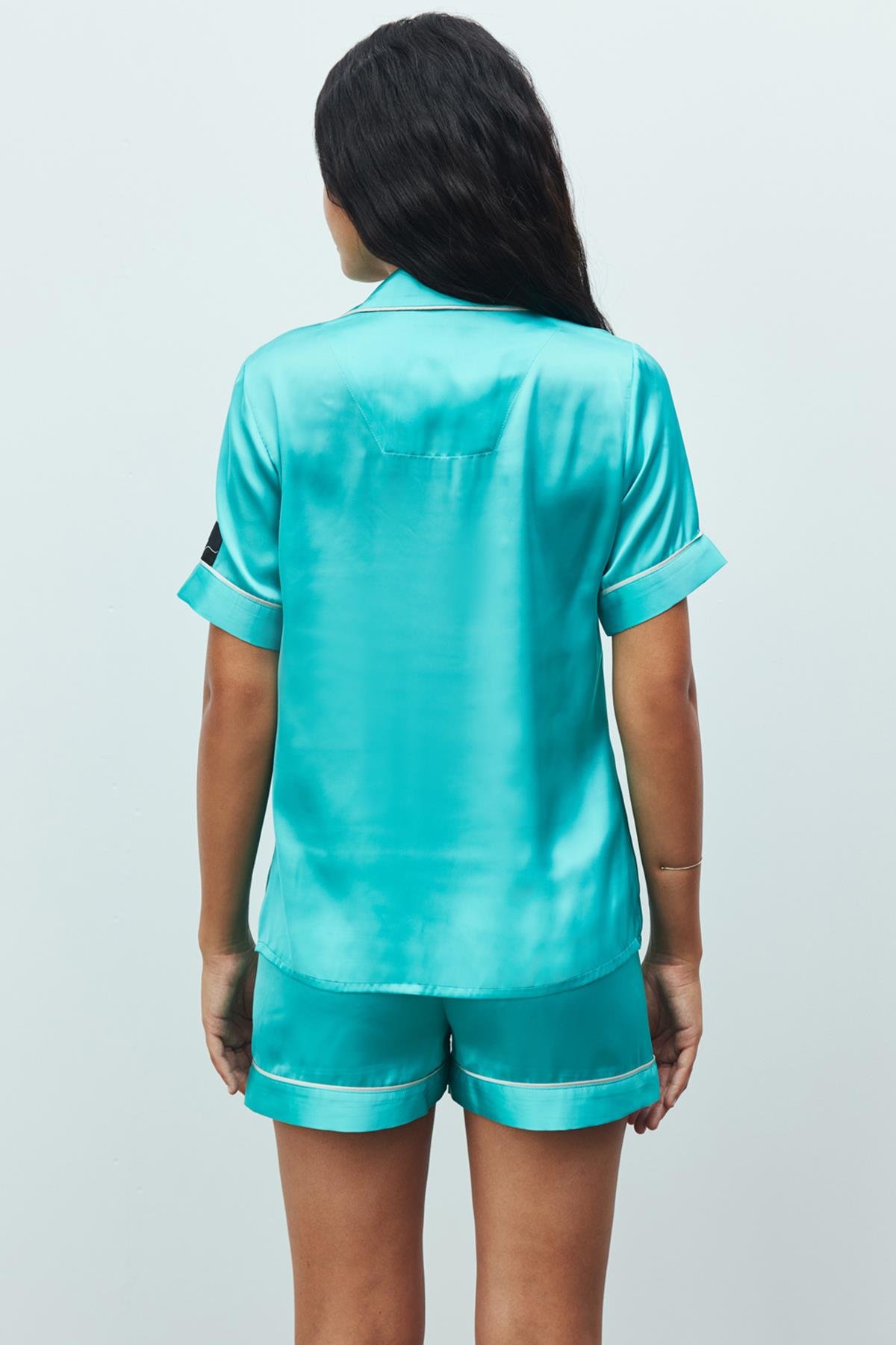 Amoureux Satin Turquoise Short Pajama Set