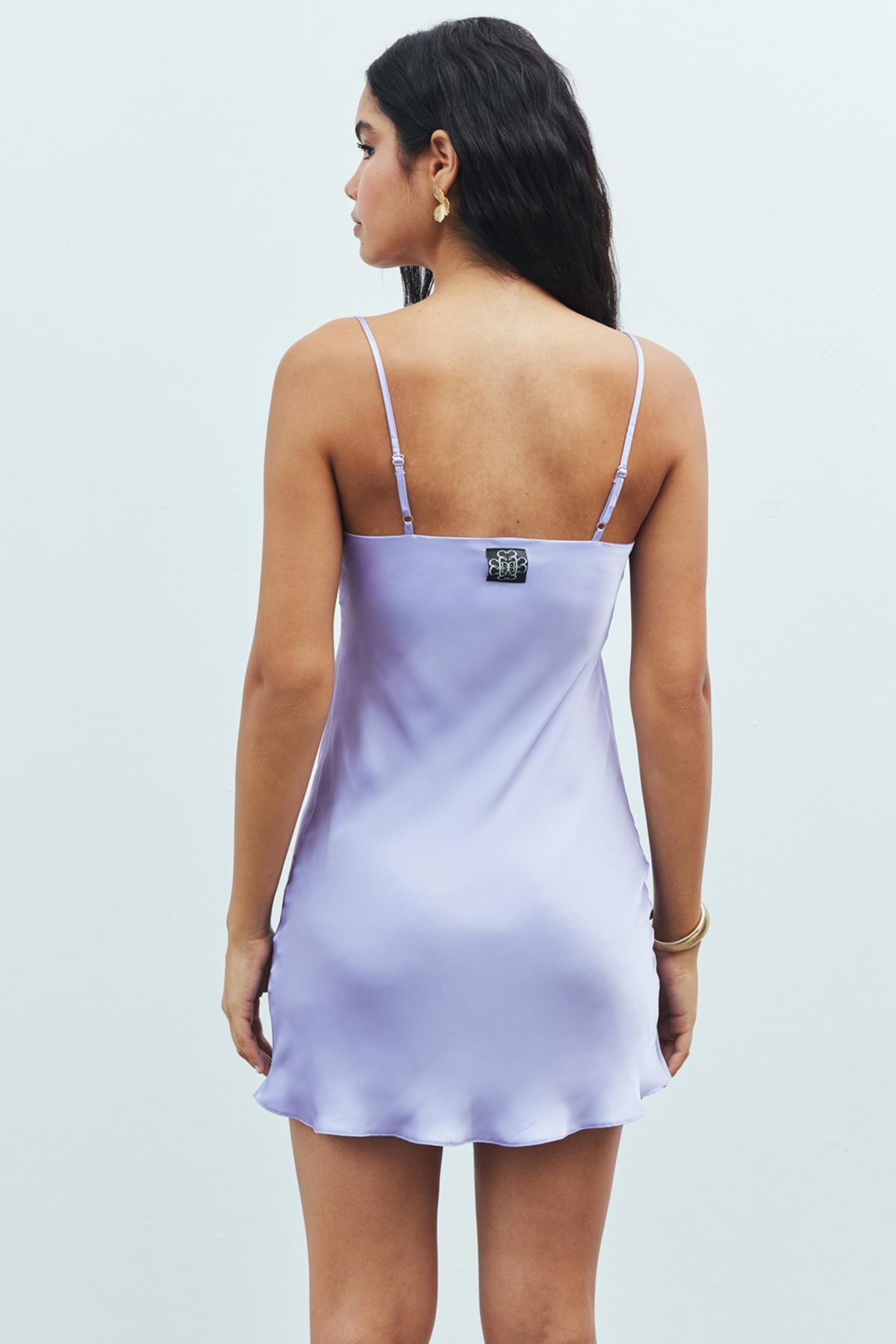 Aveugle Tül Detaylı Lila Askılı Kısa Saten Gecelik