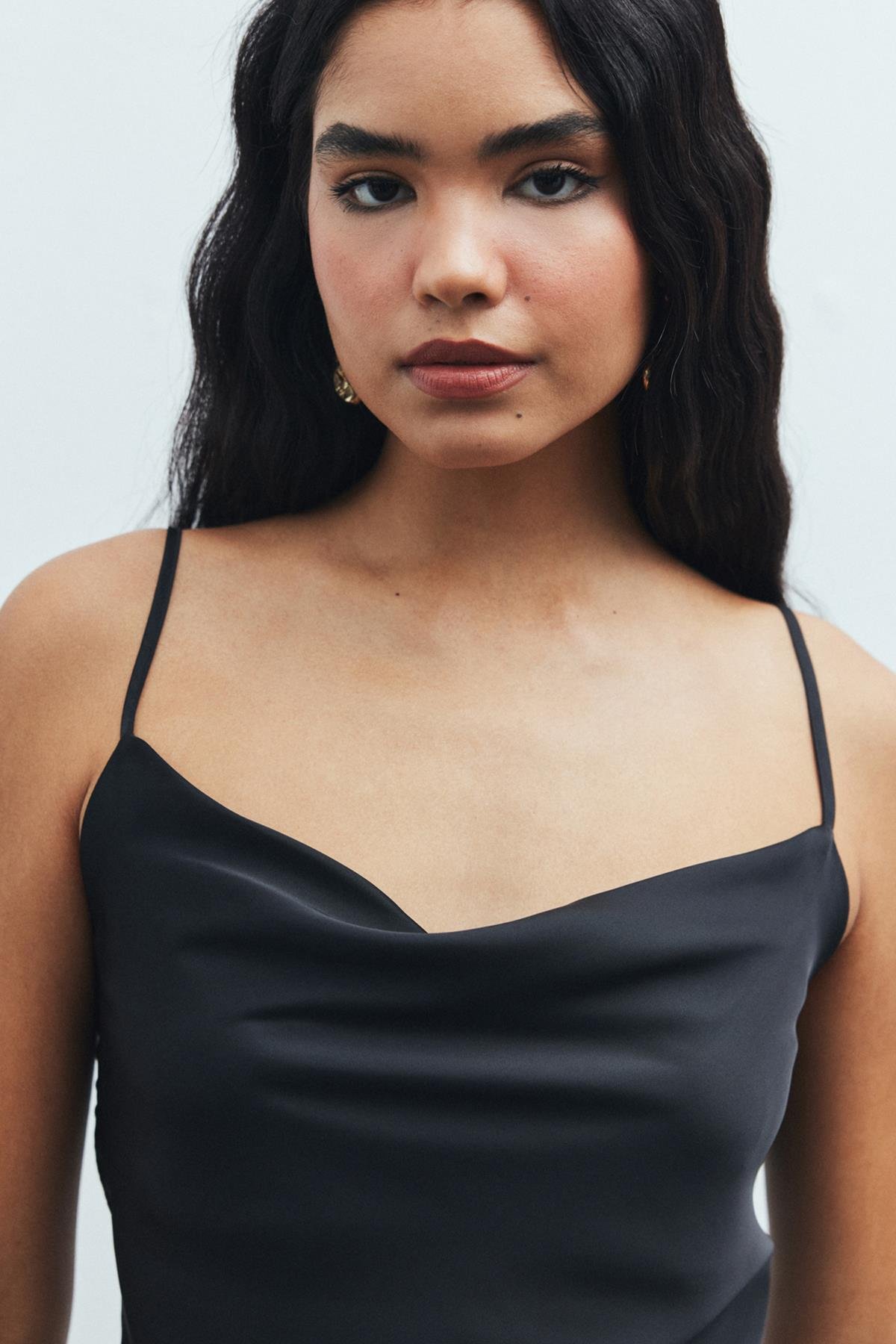 Brûleur Satin Black Degaje Collar Strap Long Pajama Set