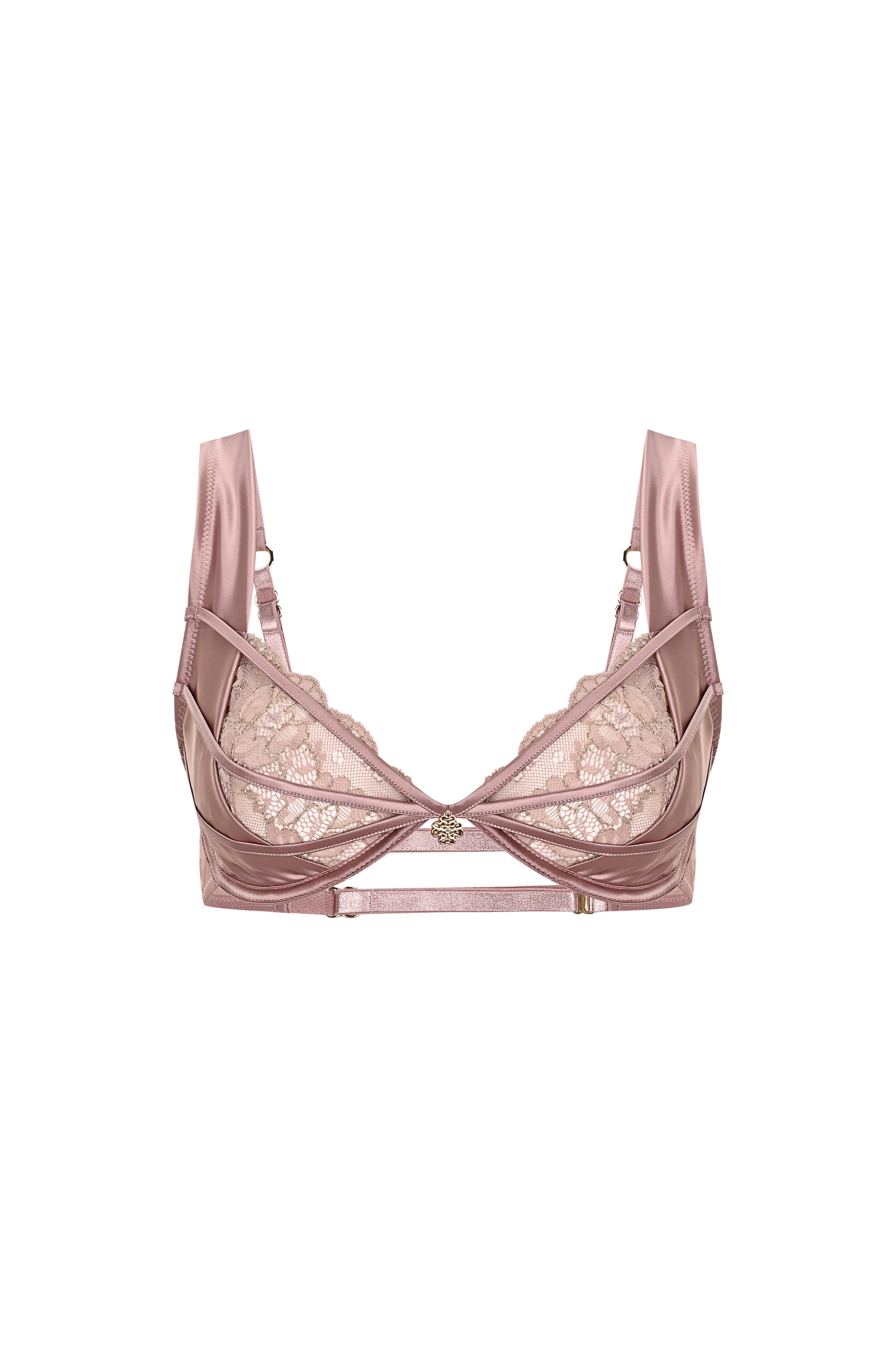 Brigette Gül Kurusu Saten Dantelli Balconette Sütyen