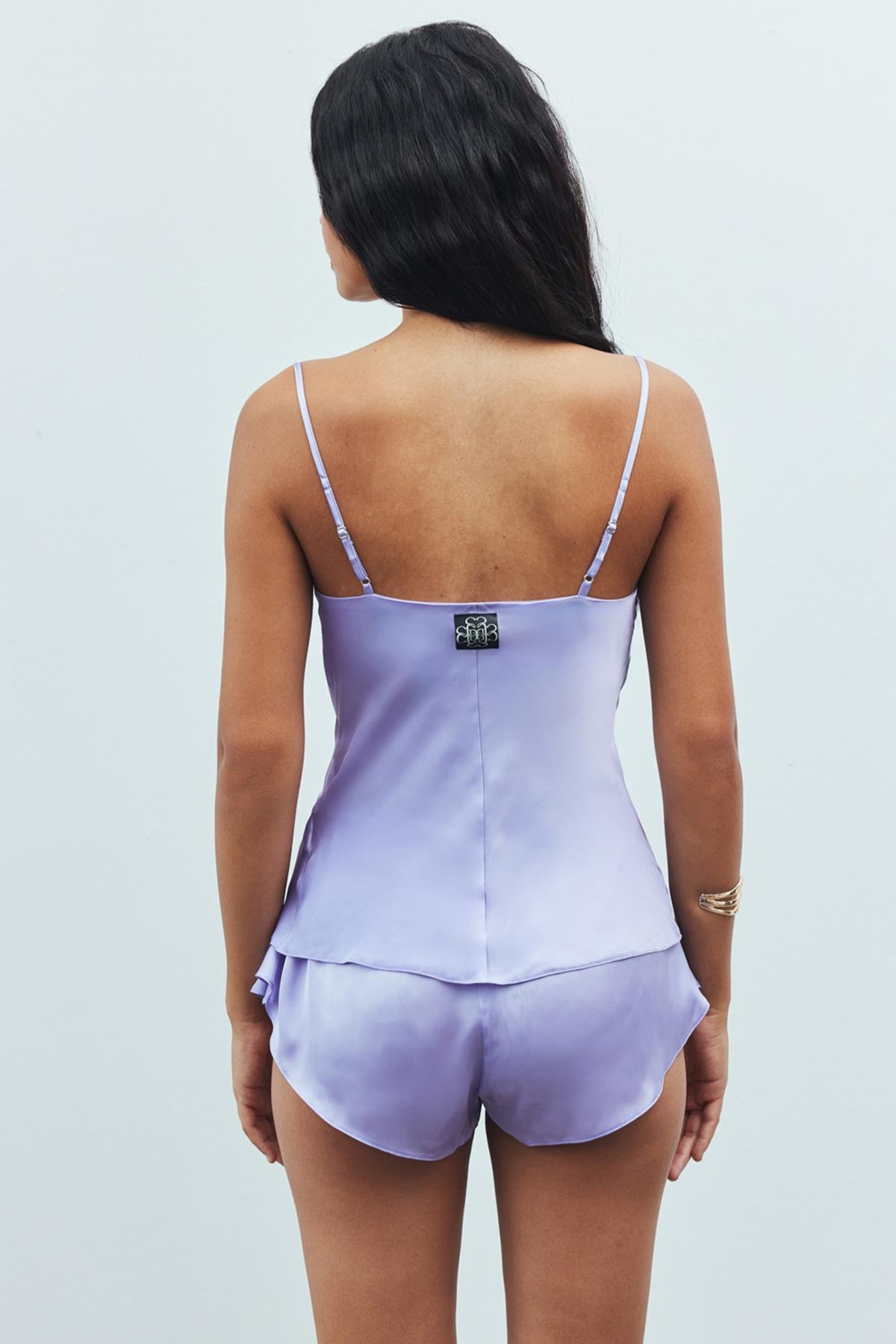 Caché Satin Lilac Degaje Collar Strap Short Pajama Set