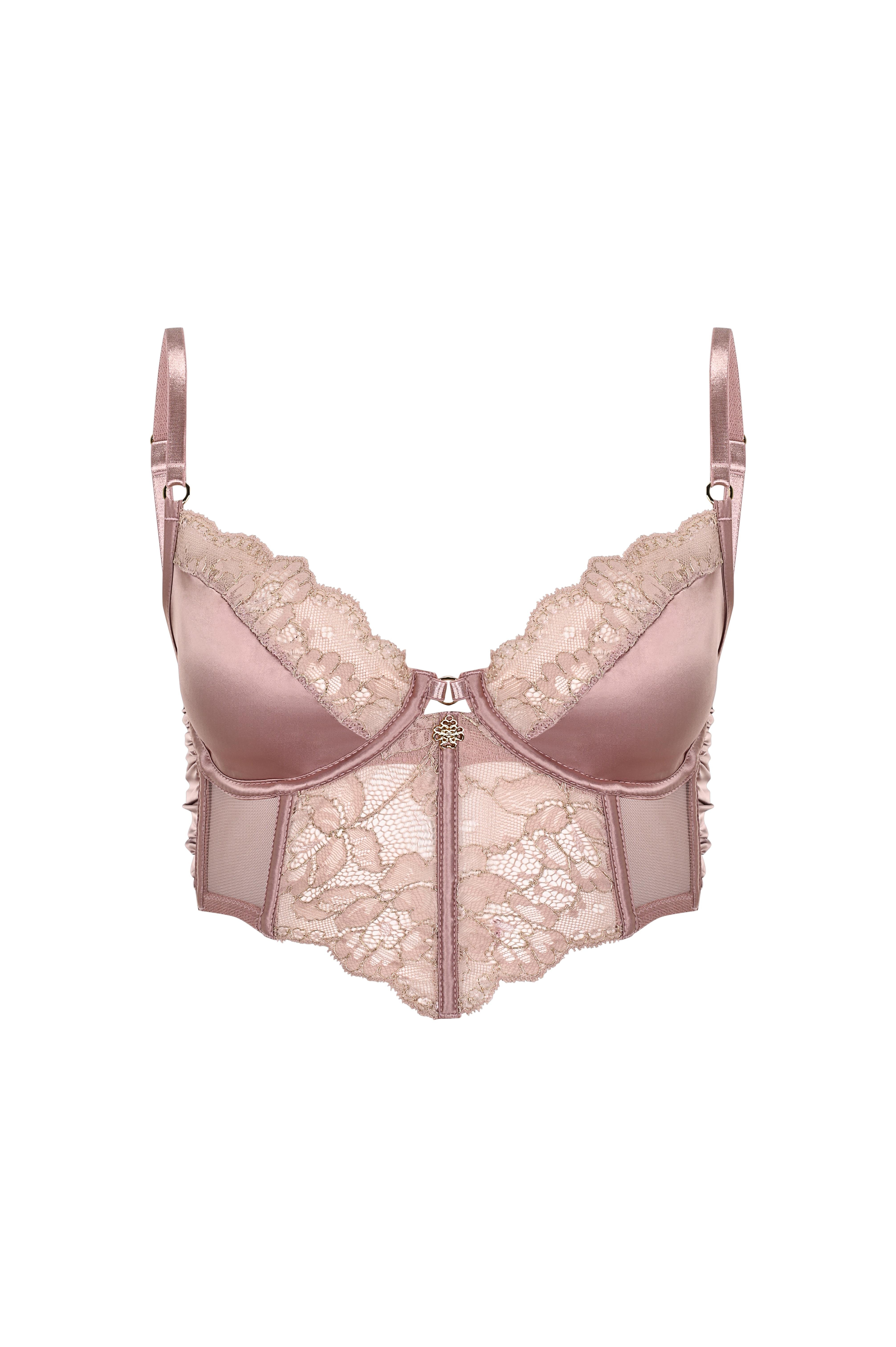 Camile Gül Kurusu Saten Dantelli Korseli Sütyen