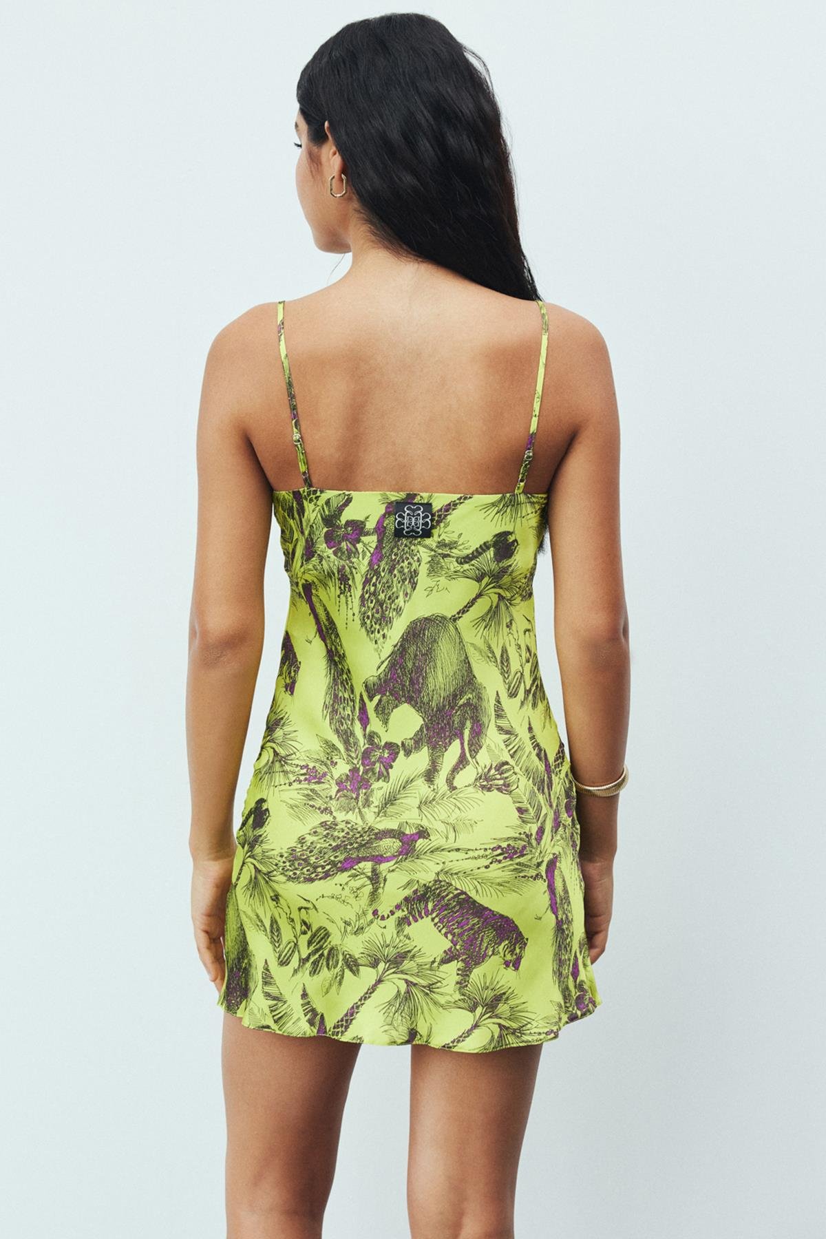 Cendre Jardin Desenli V Yaka Askılı Kısa Saten Gecelik