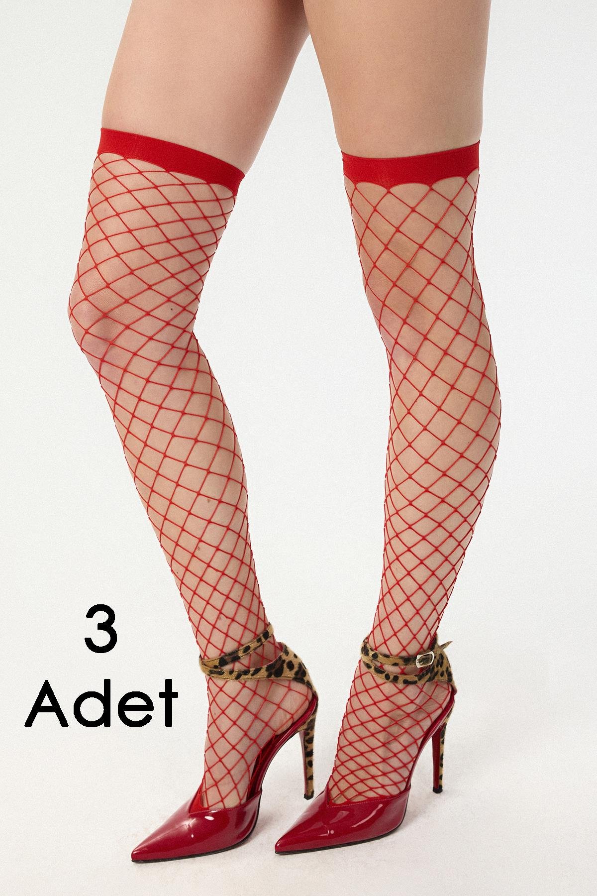 Cloture 20 Den  Standart Fileli Jartiyer Çorabı Kırmızı 3'lü Set