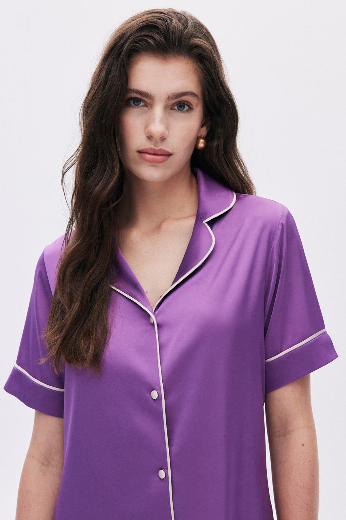 Colorex Eflatun Kısa Saten Pijama Takımı