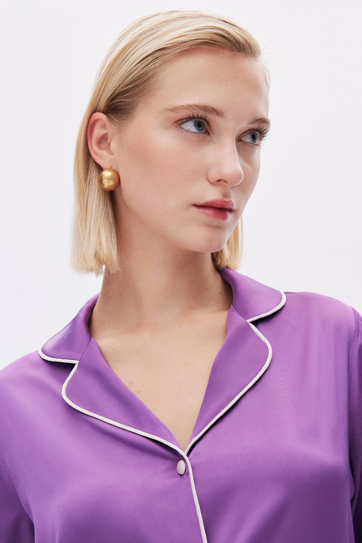 Amour Saten Eflatun Uzun Pijama Takımı