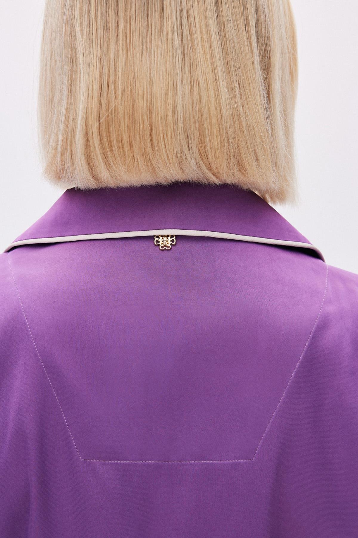 Amour Saten Eflatun Uzun Pijama Takımı