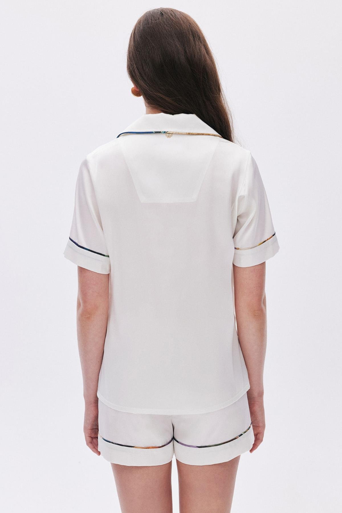 Amoureux Saten Ekru Kısa Pijama Takımı