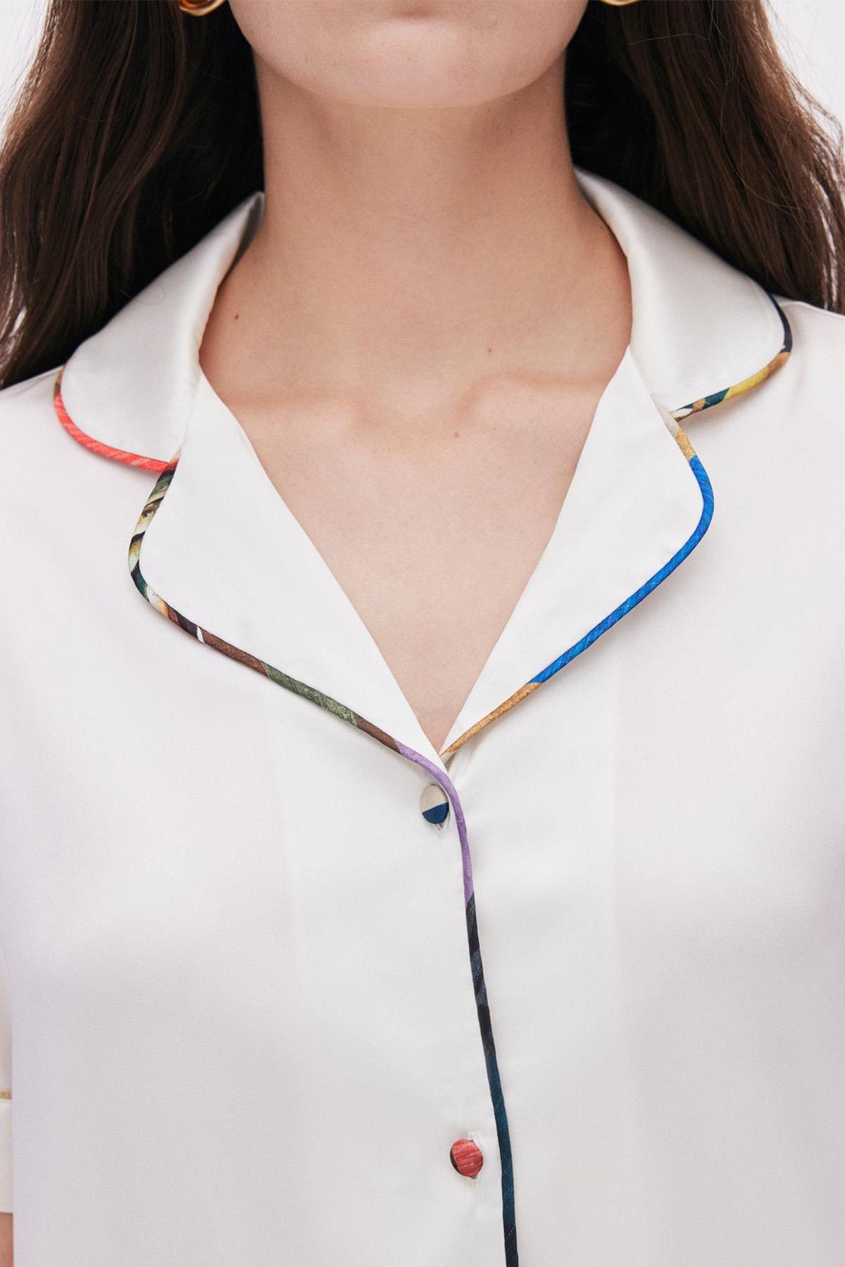 Amoureux Saten Ekru Kısa Pijama Takımı