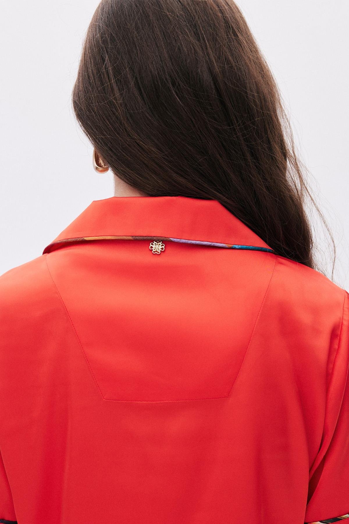 Amoureux Saten Kiremit Kısa Pijama Takımı