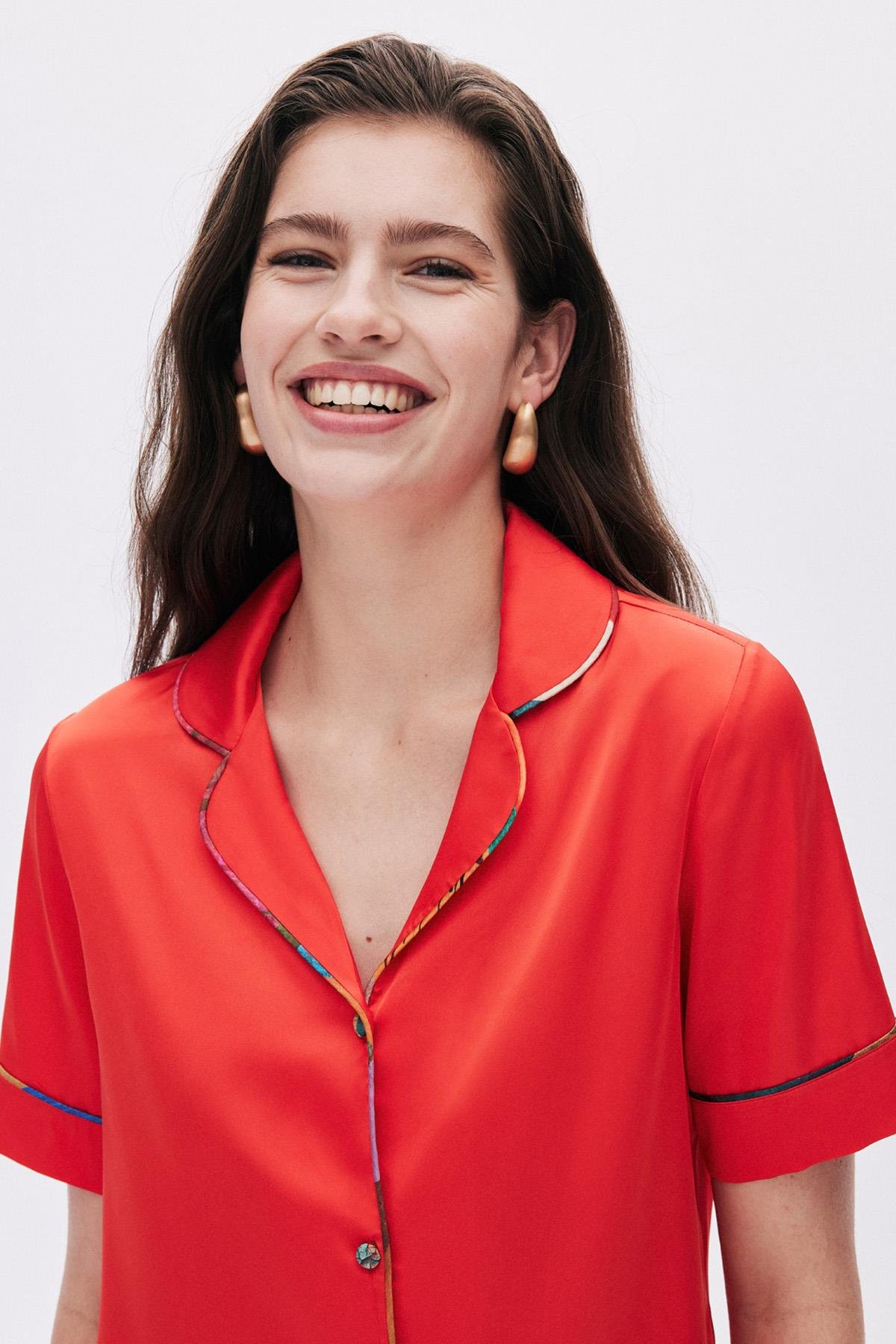 Amoureux Saten Kiremit Kısa Pijama Takımı