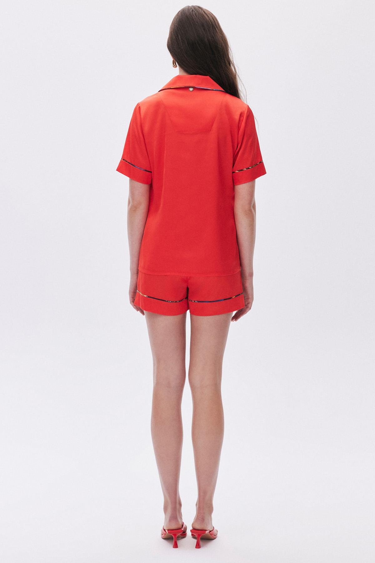 Amoureux Saten Kiremit Kısa Pijama Takımı