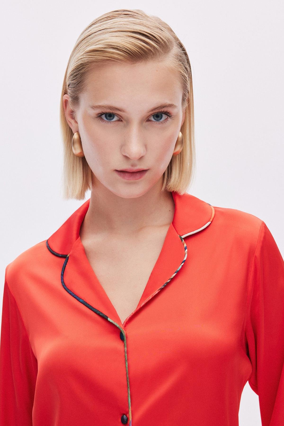 Amour Saten Kiremit Uzun Pijama Takımı