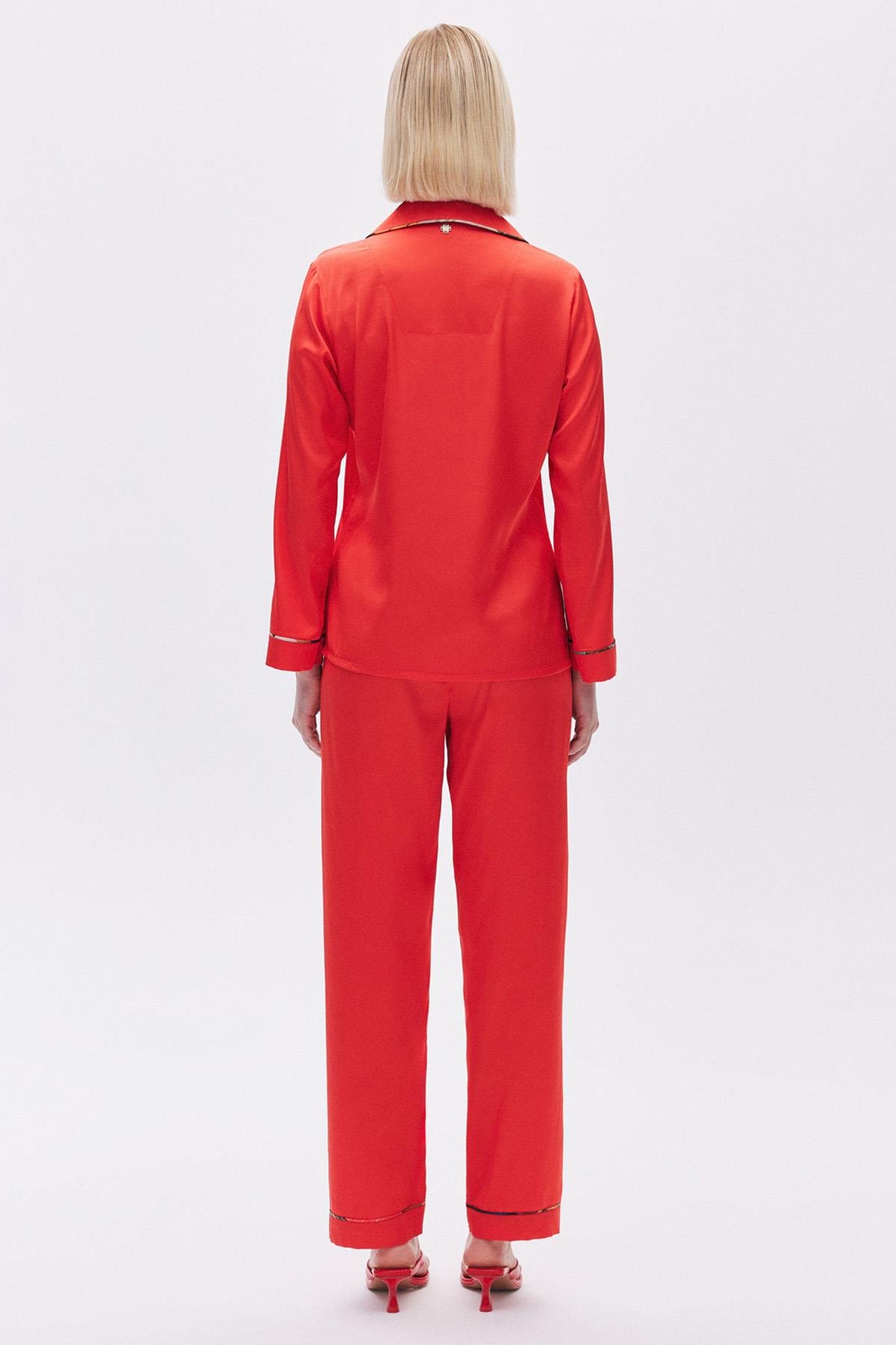 Amour Saten Kiremit Uzun Pijama Takımı