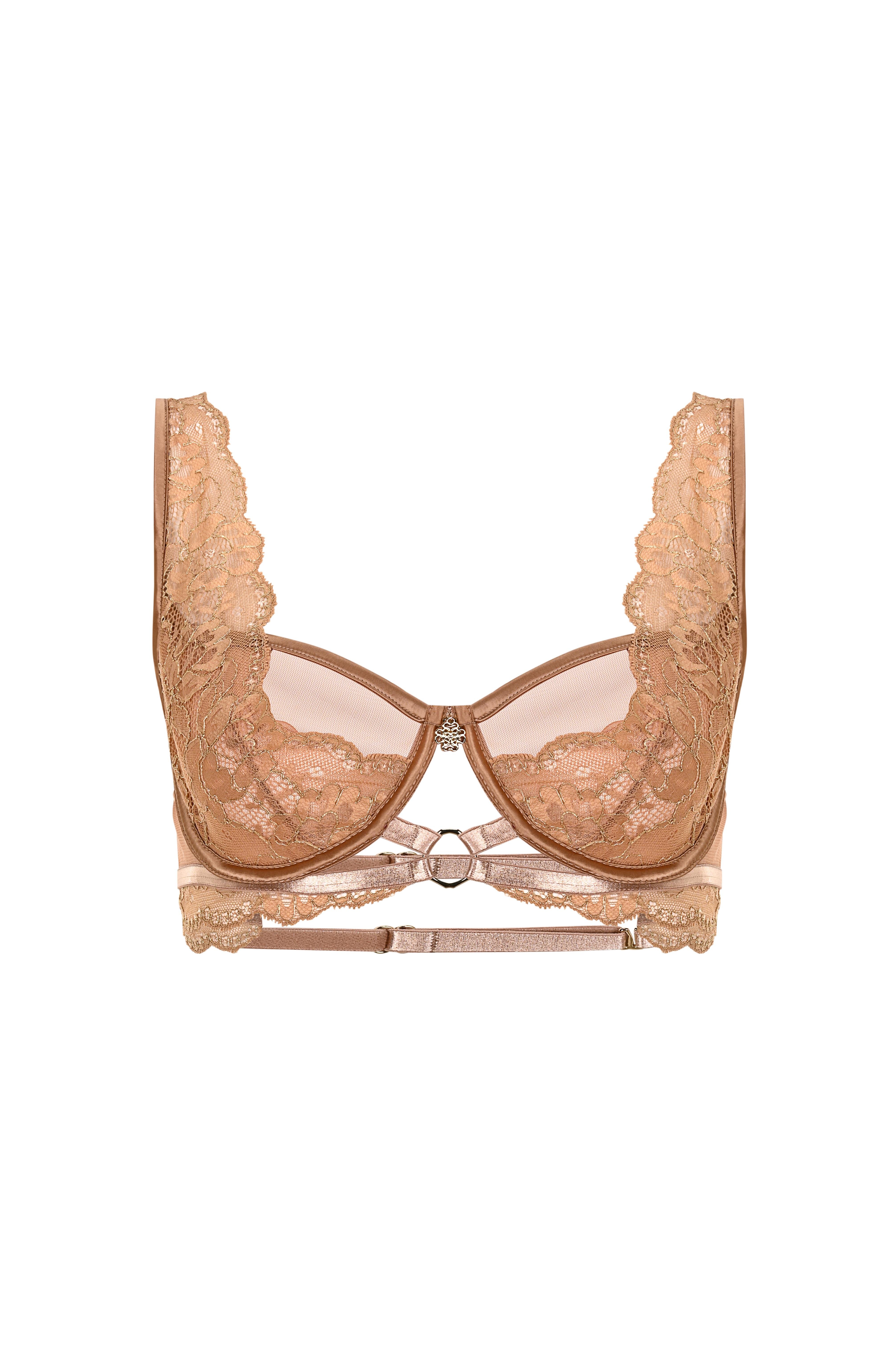 Desarae Kahve Dantelli Tül Balconette Sütyen