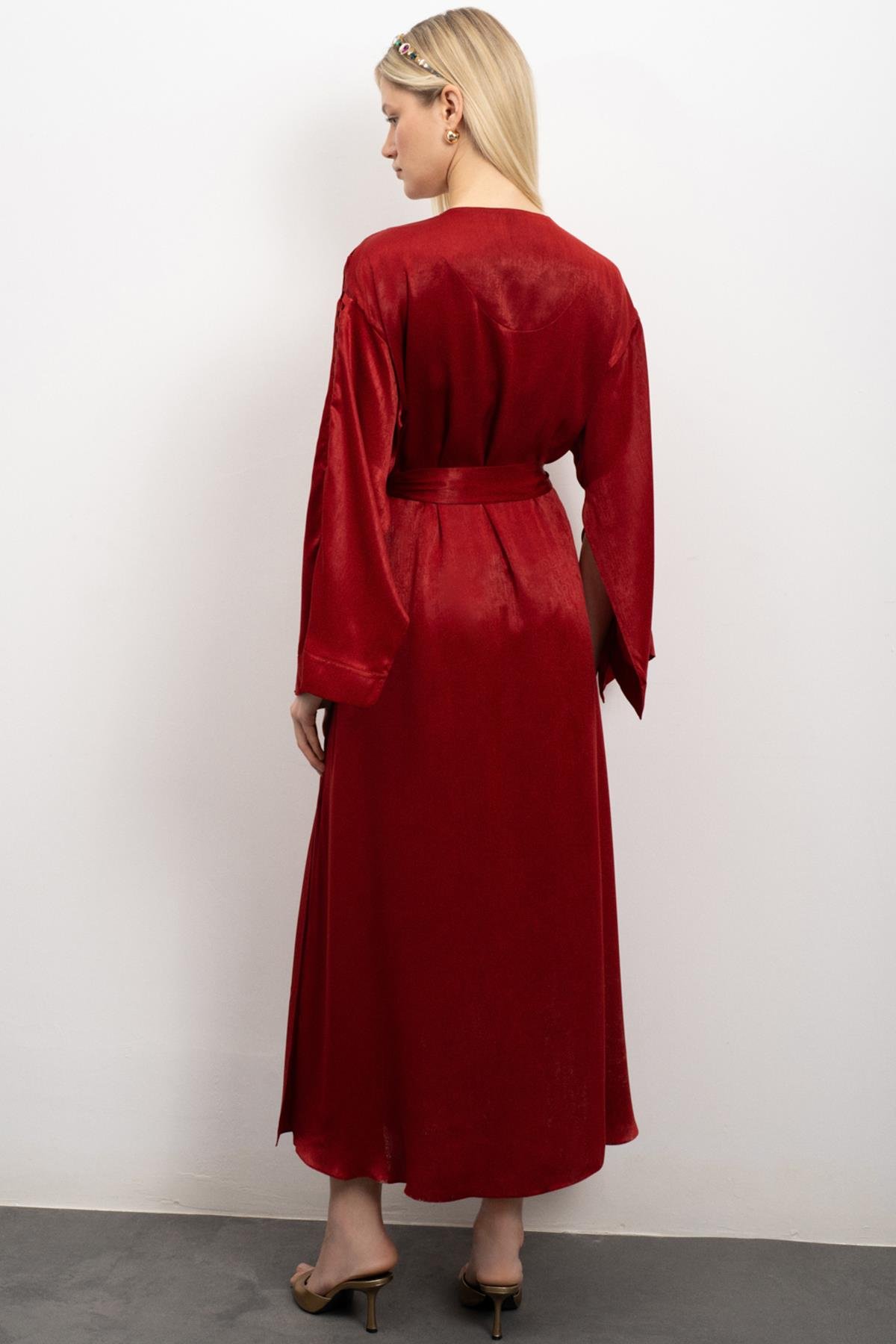 Frank Grogren Detaylı Bordo Saten Sabahlık / Kimono