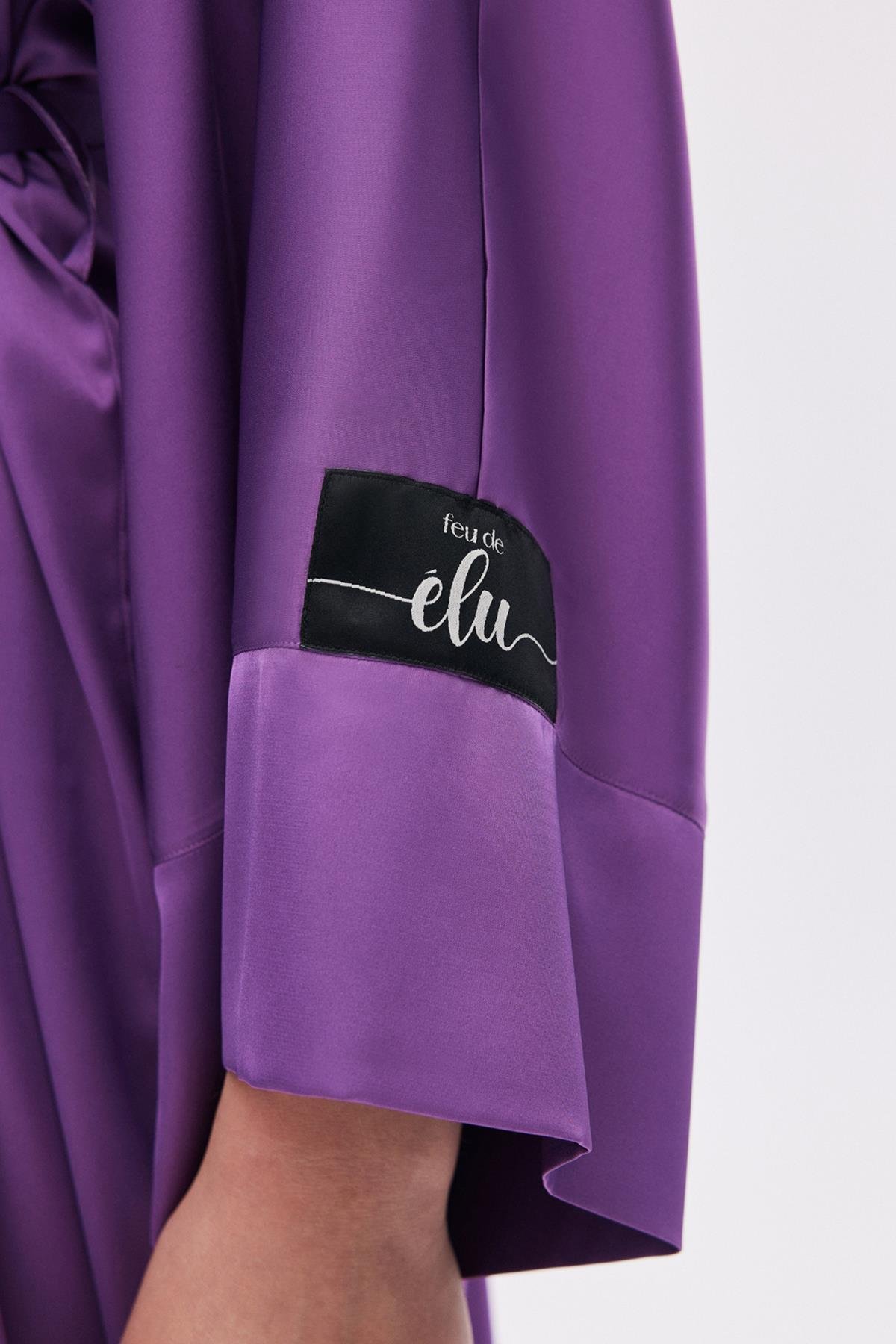 Frappant Eflatun Uzun Saten Sabahlık / Kimono