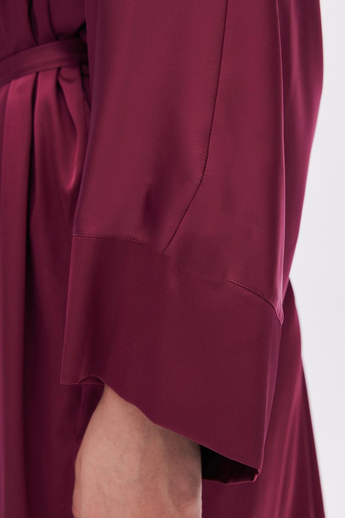 Fumée Bordo Kısa Saten Sabahlık / Kimono