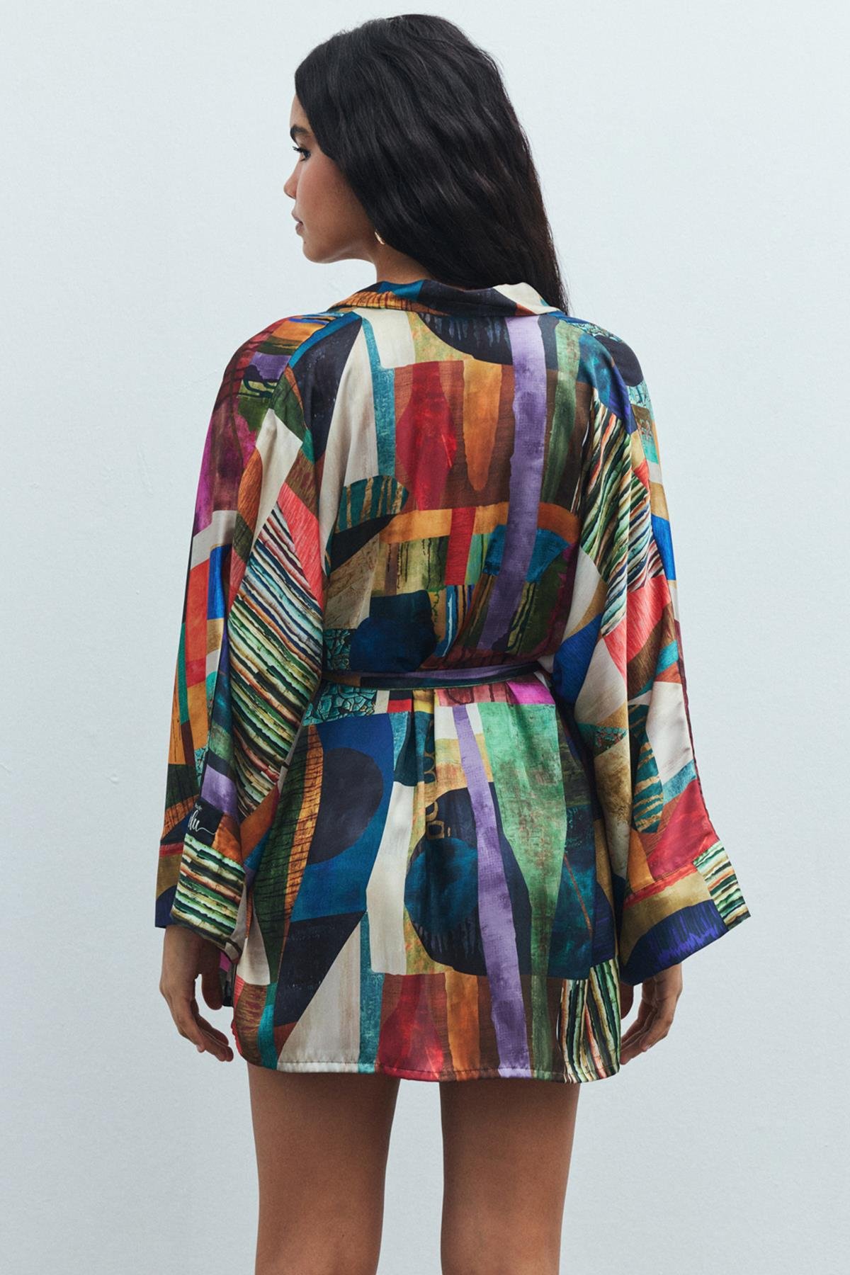 Fumée Coloré Desenli Kısa Saten Sabahlık / Kimono