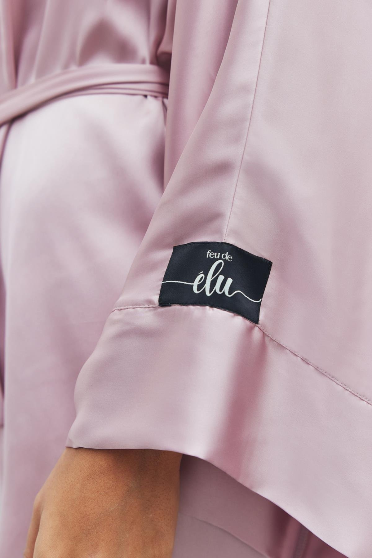 Fumée Gül Kurusu Kısa Saten Sabahlık / Kimono