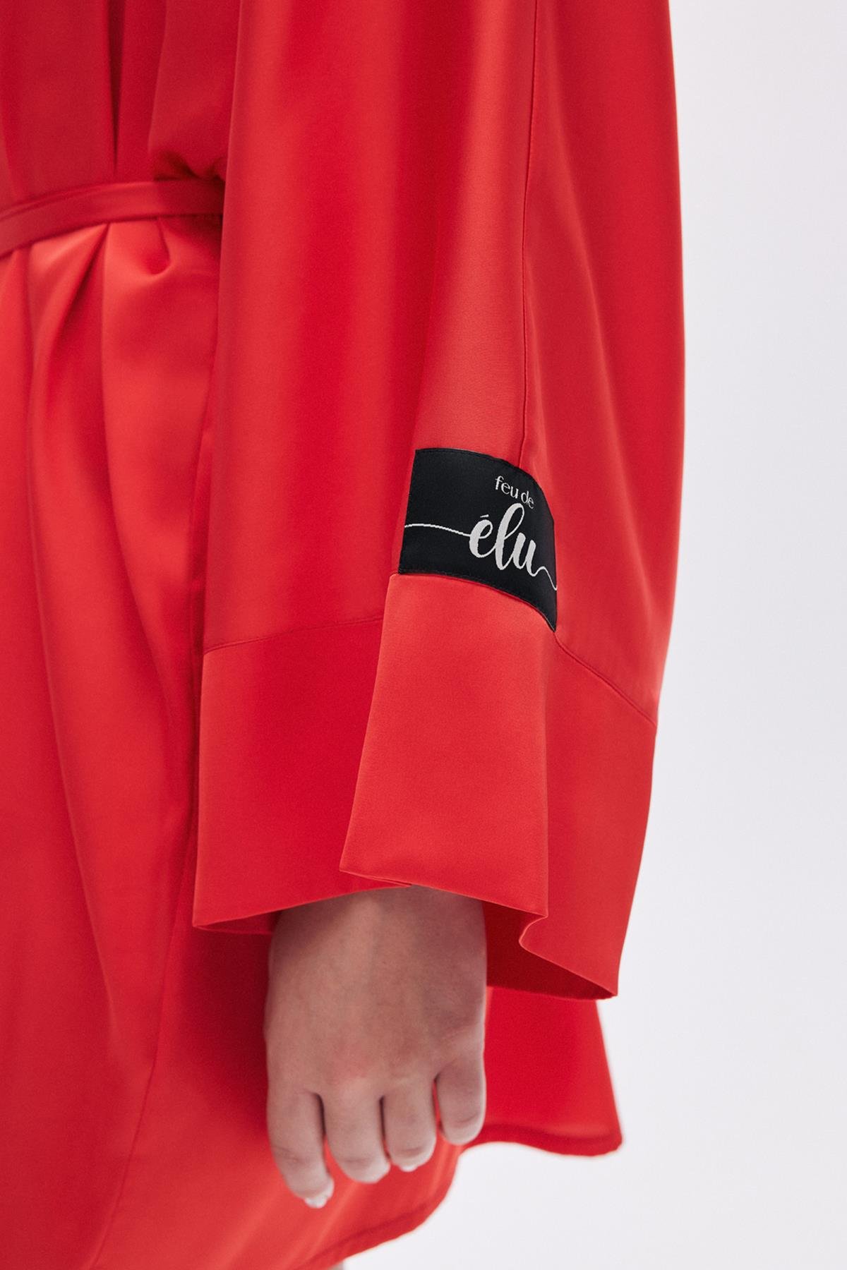 Fumée Nar Çiçeği Kısa Saten Sabahlık / Kimono