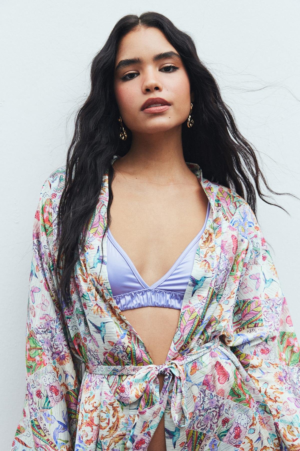 Fumée Petit Desenli Kısa Saten Sabahlık / Kimono