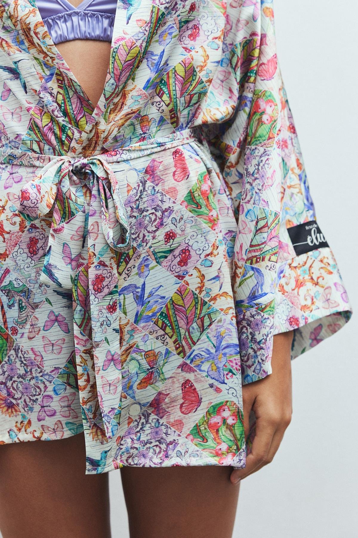 Fumée Petit Desenli Kısa Saten Sabahlık / Kimono