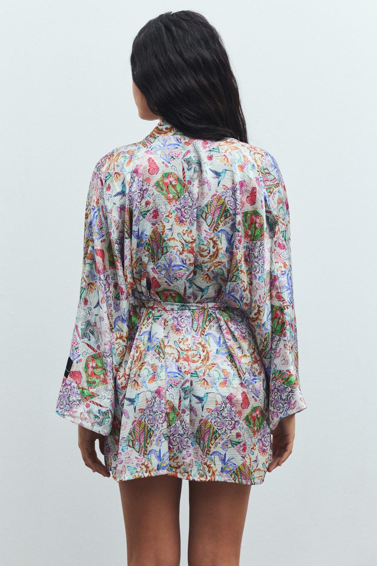 Fumée Petit Desenli Kısa Saten Sabahlık / Kimono