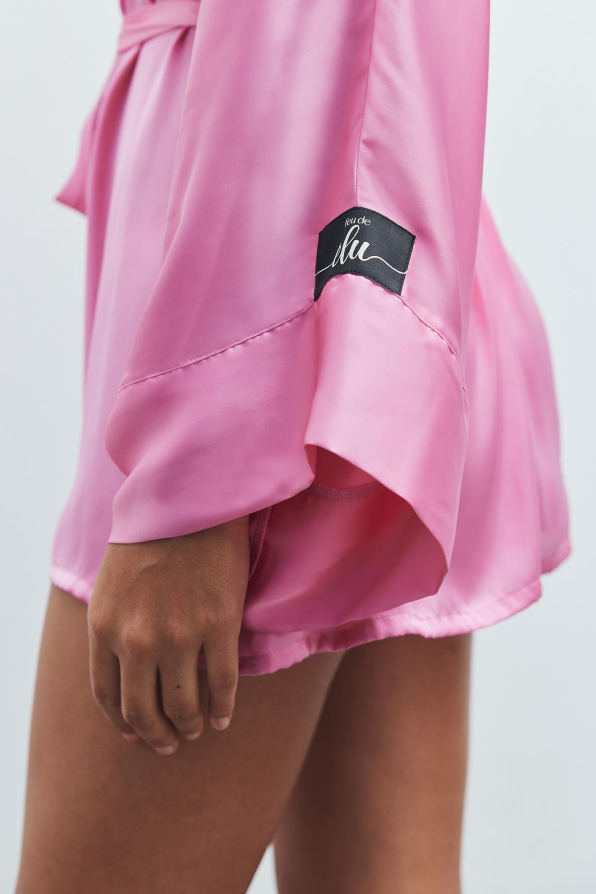 Fumée Şeker Pembesi Kısa Saten Sabahlık / Kimono