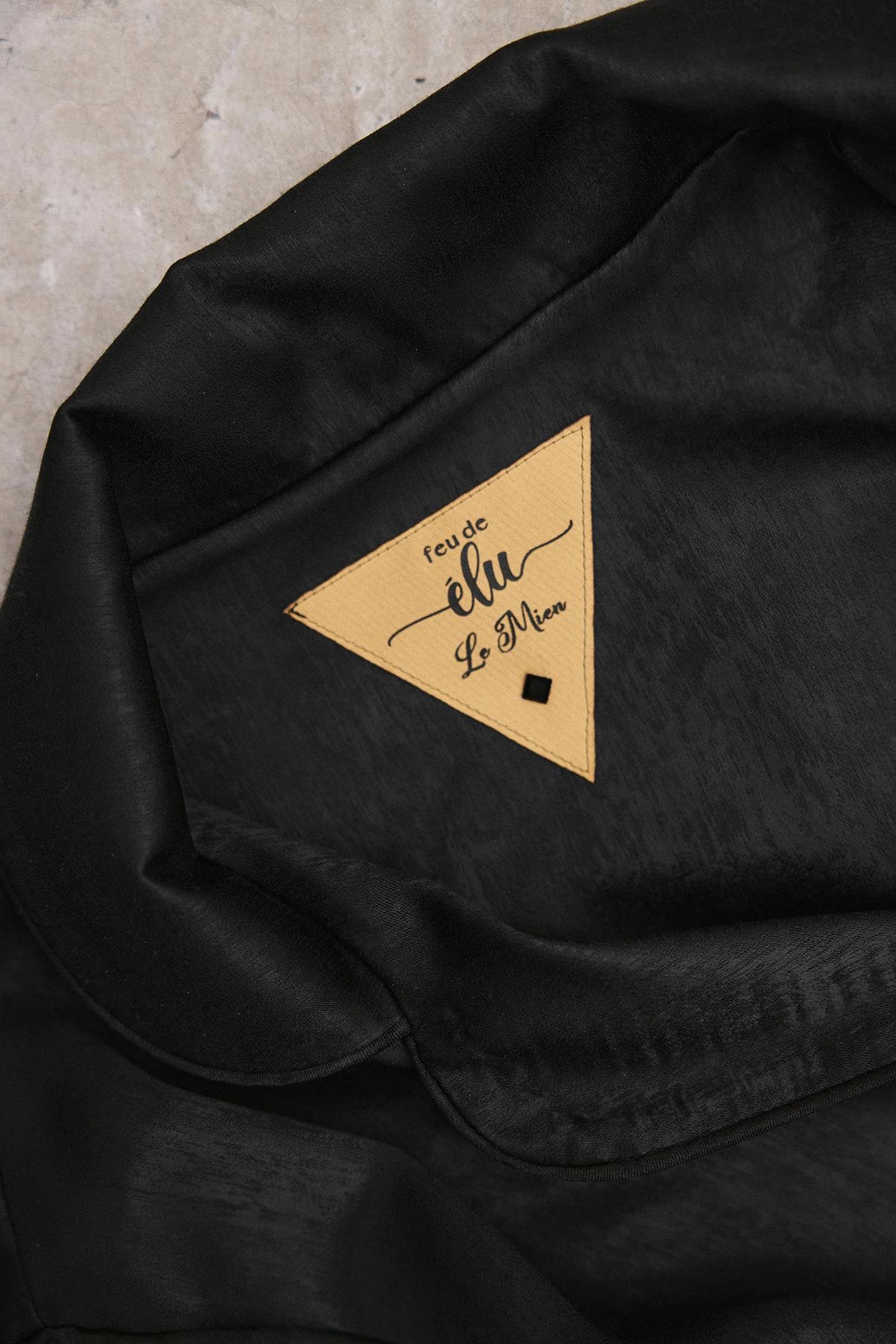 Huly Saten Siyah Uzun Pijama Takım