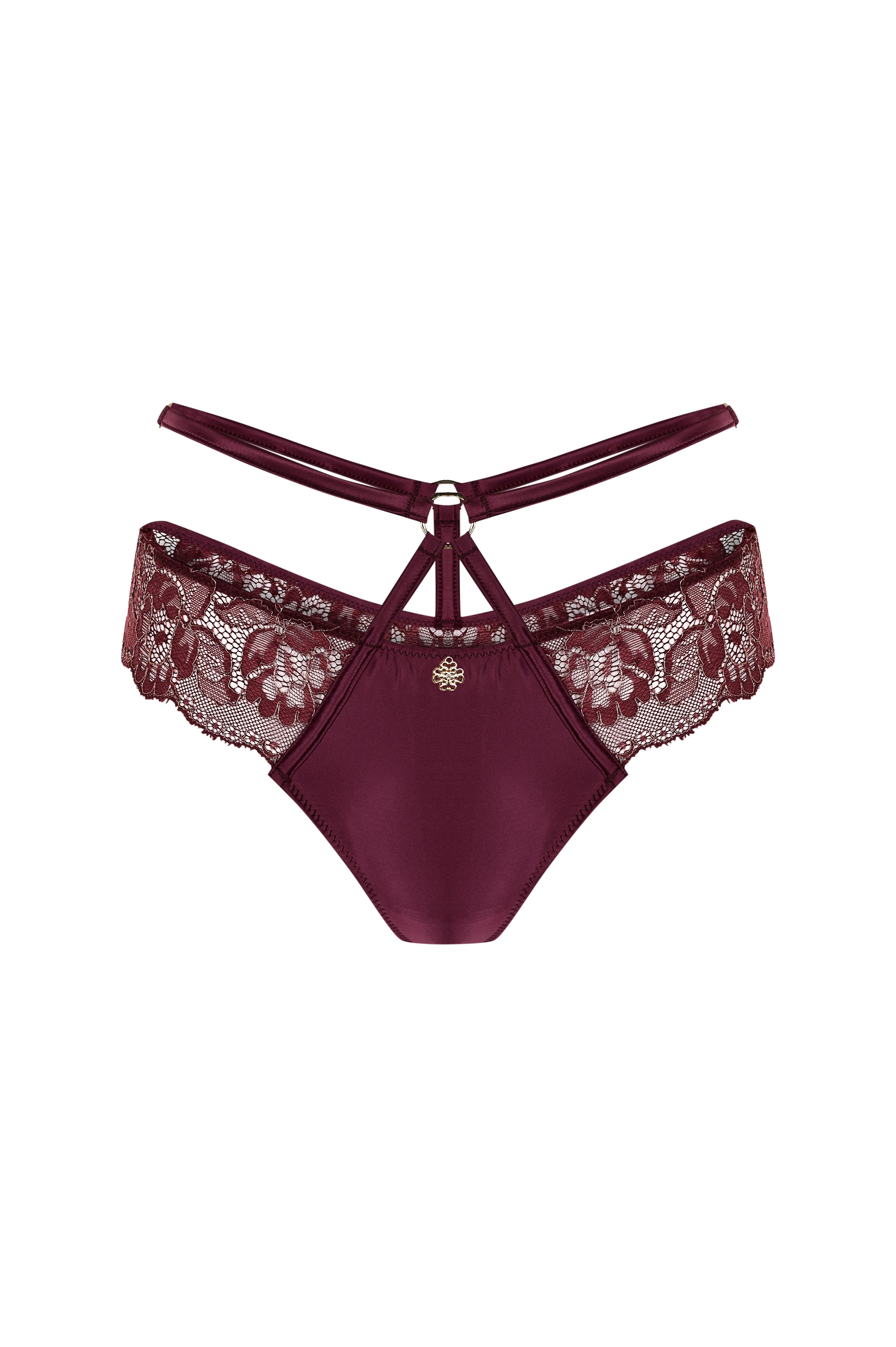 Karlotta Bordo Saten Dantelli Kemer detaylı Tanga