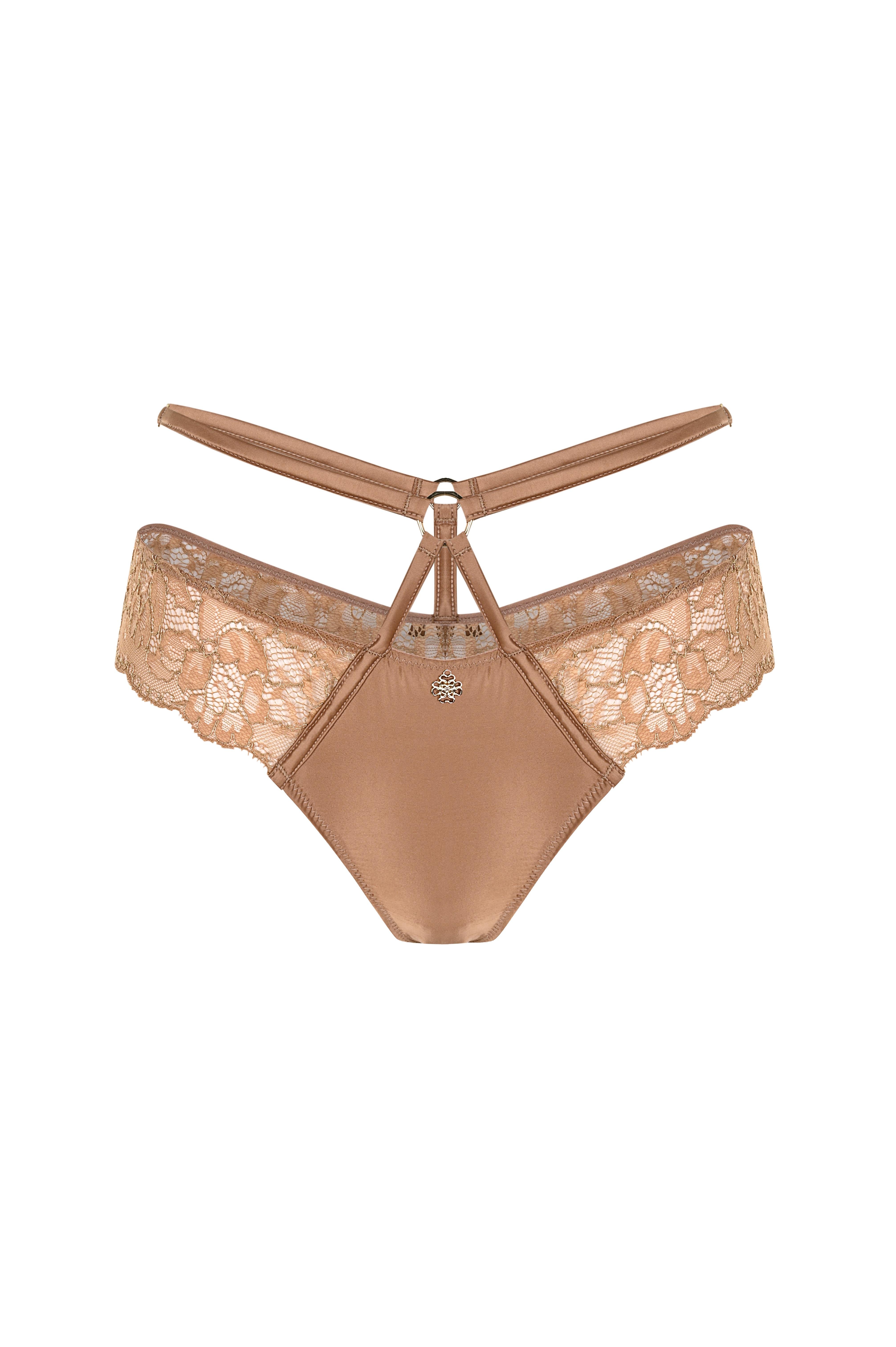 Karlotta Kahve Saten Dantelli Kemer detaylı Tanga