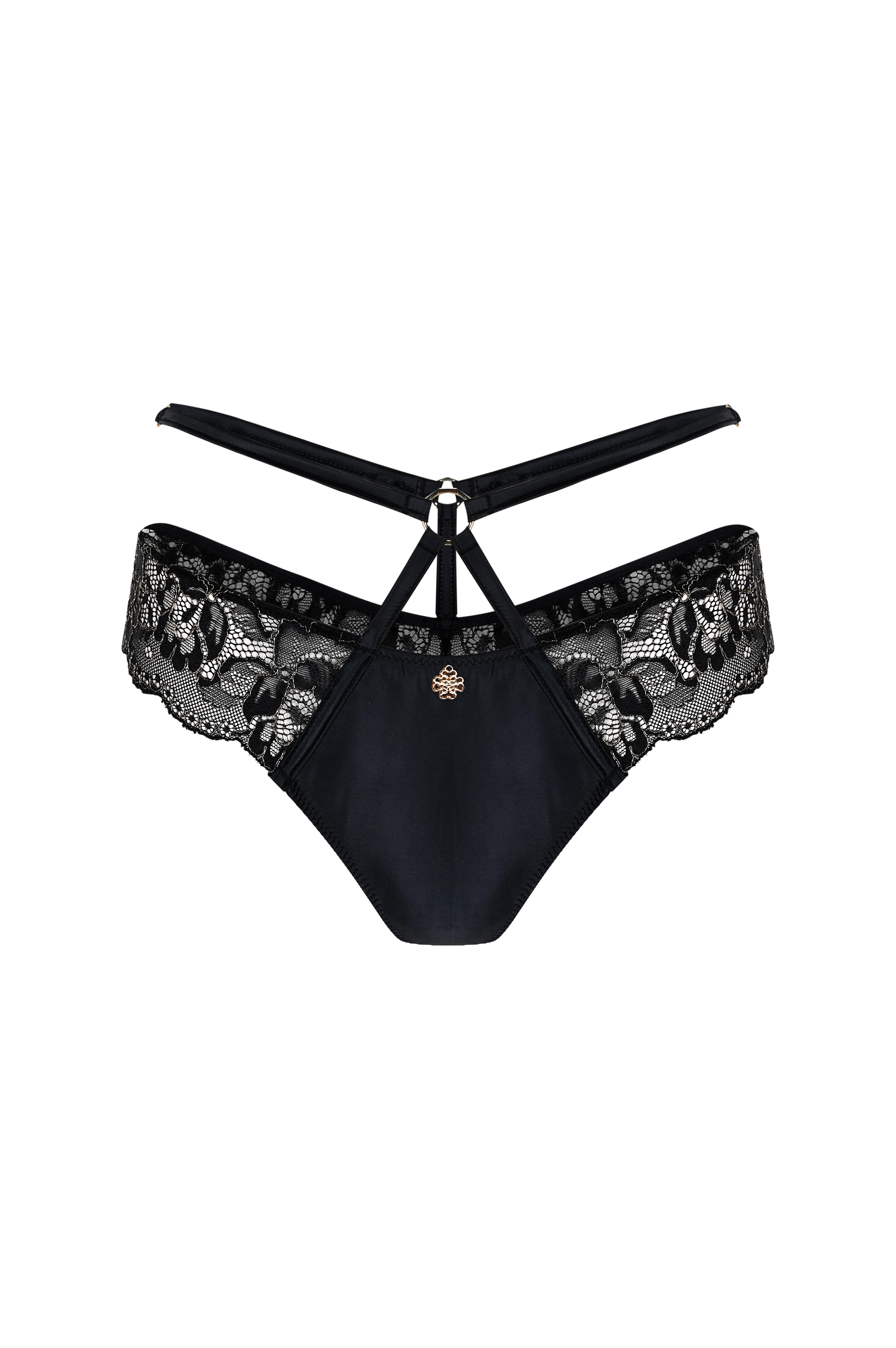 Karlotta Siyah Saten Dantelli Kemer detaylı Tanga