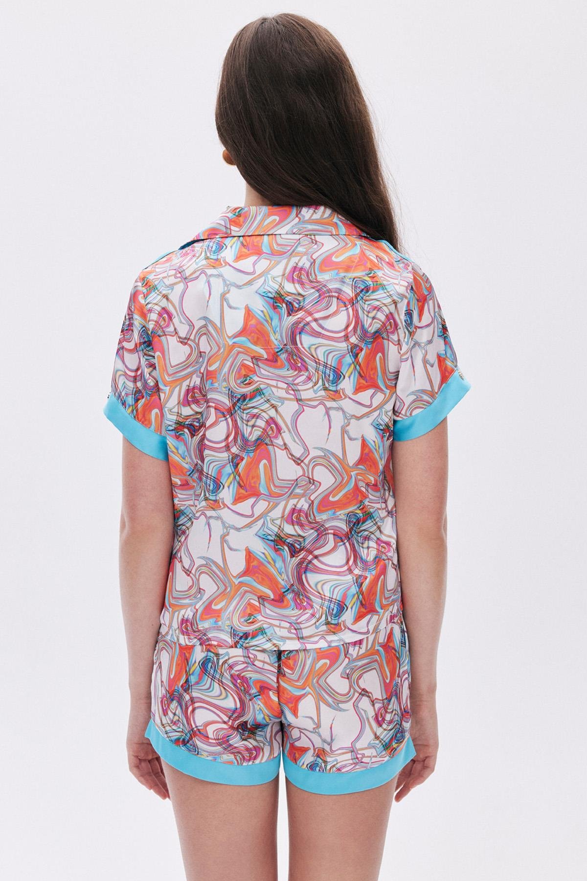 Leyiza Desenli Kısa Saten Pijama Takımı