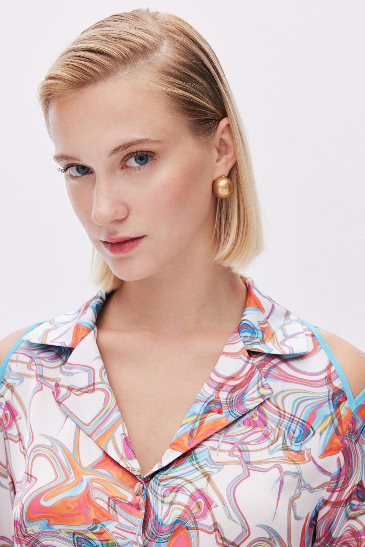 Leyiza Desenli Uzun Saten Pijama Takımı