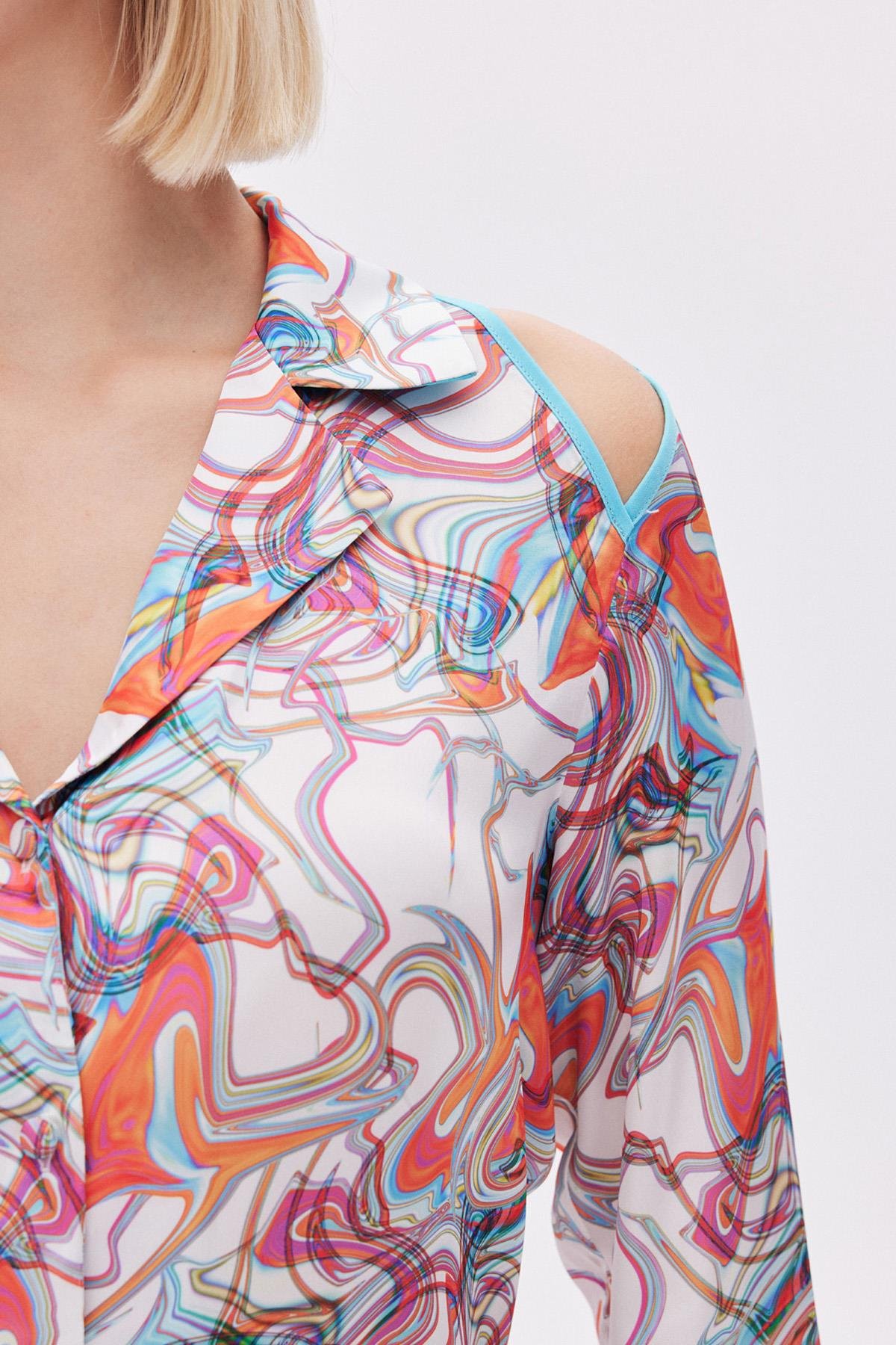 Leyiza Desenli Uzun Saten Pijama Takımı