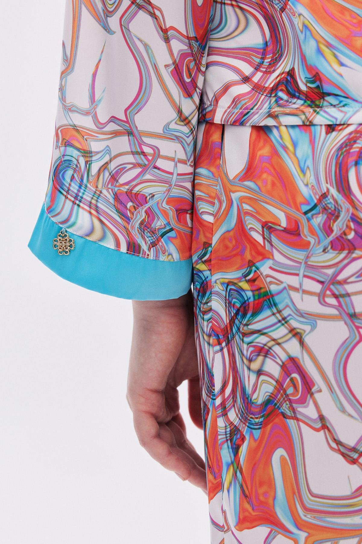 Leyiza Desenli Uzun Saten Pijama Takımı