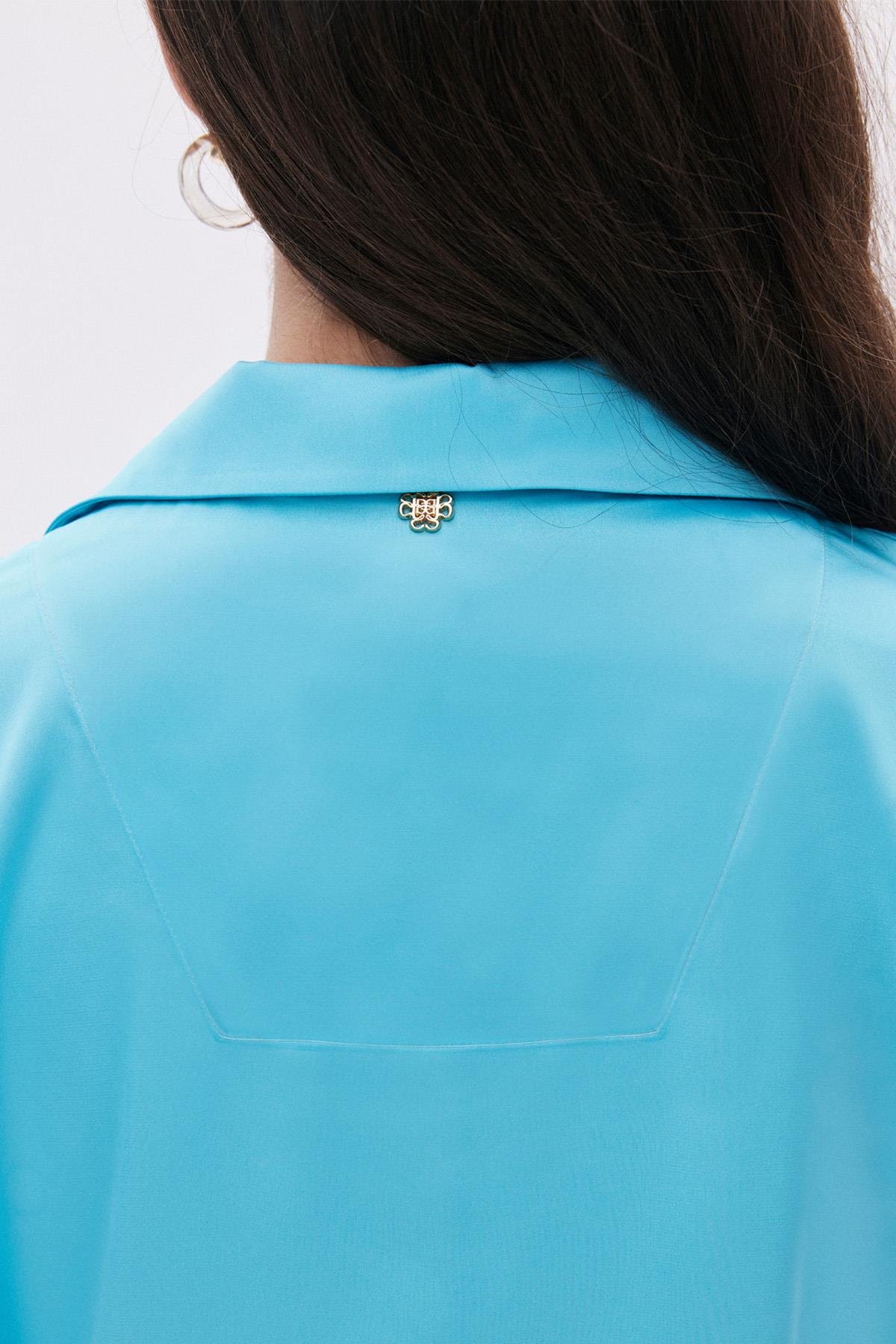 Leyiza Elu Mavisi Kısa Saten Pijama Takımı