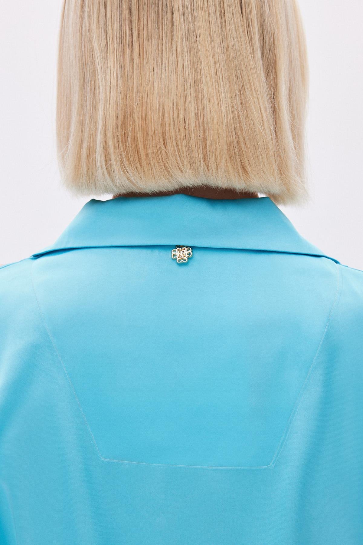 Leyiza Elu Mavisi Uzun Saten Pijama Takımı