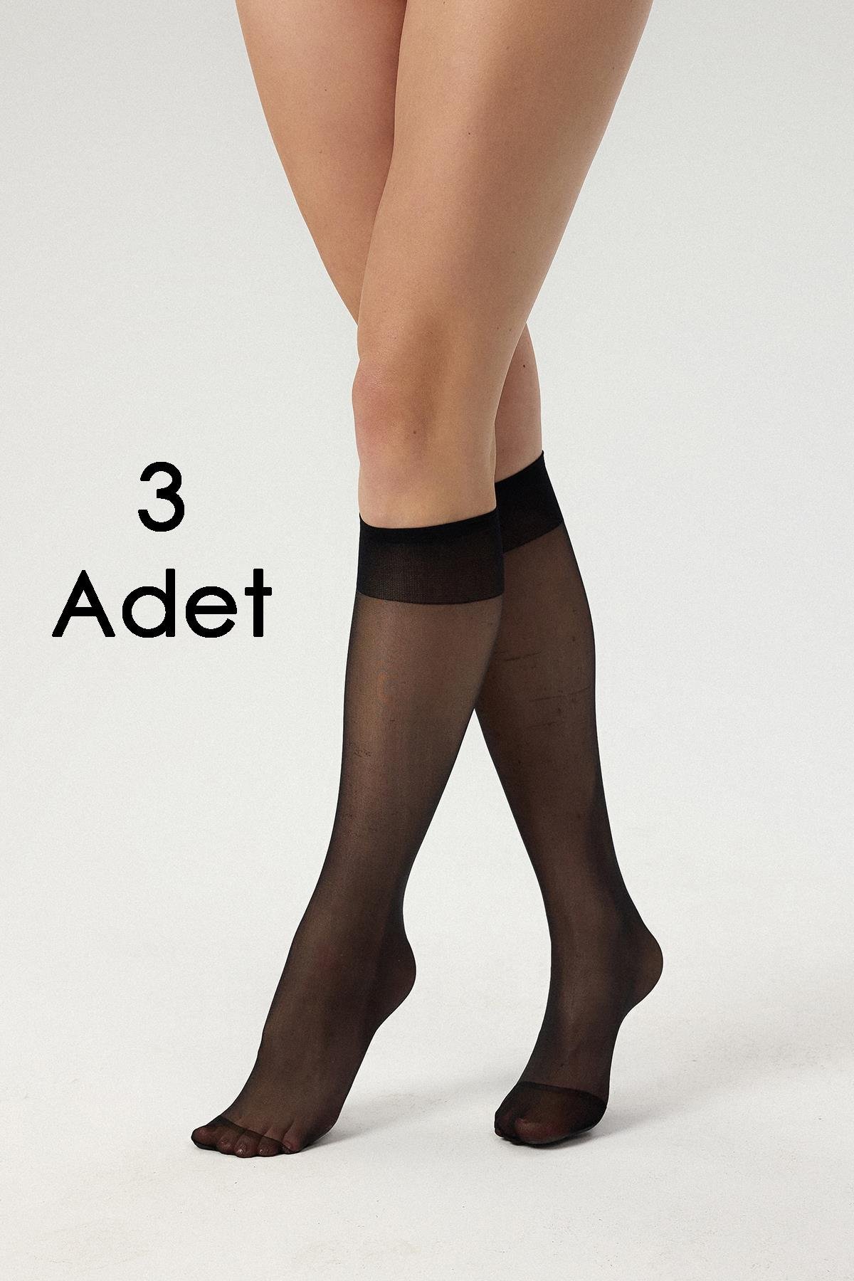 Miod Fit 15  Parlak Dizaltı Çorabı Siyah 3'lü Set