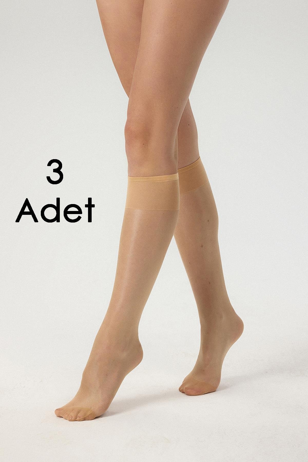 Miod Fit 15  Parlak Dizaltı Çorabı Ten 3'lü Set