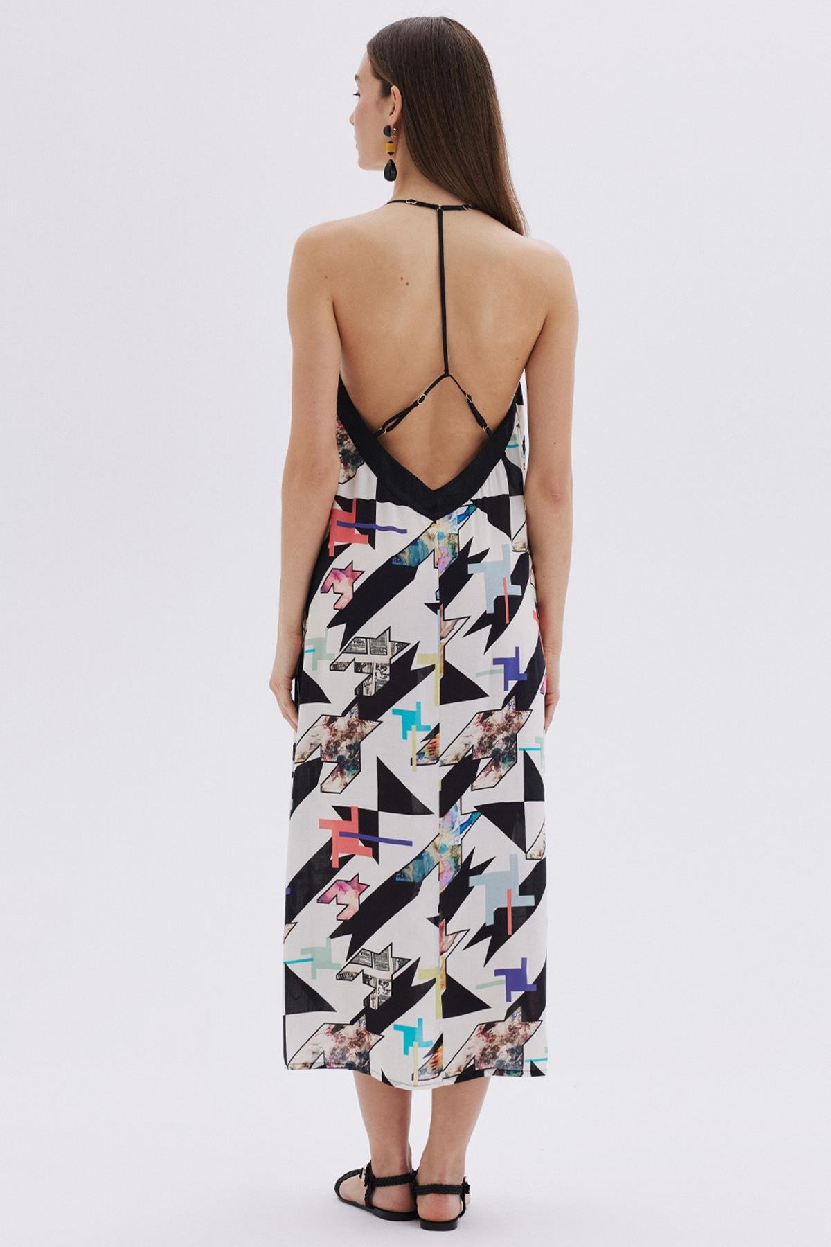 Mixte Desenli Saten Detaylı Askılı Uzun Viskon Gecelik