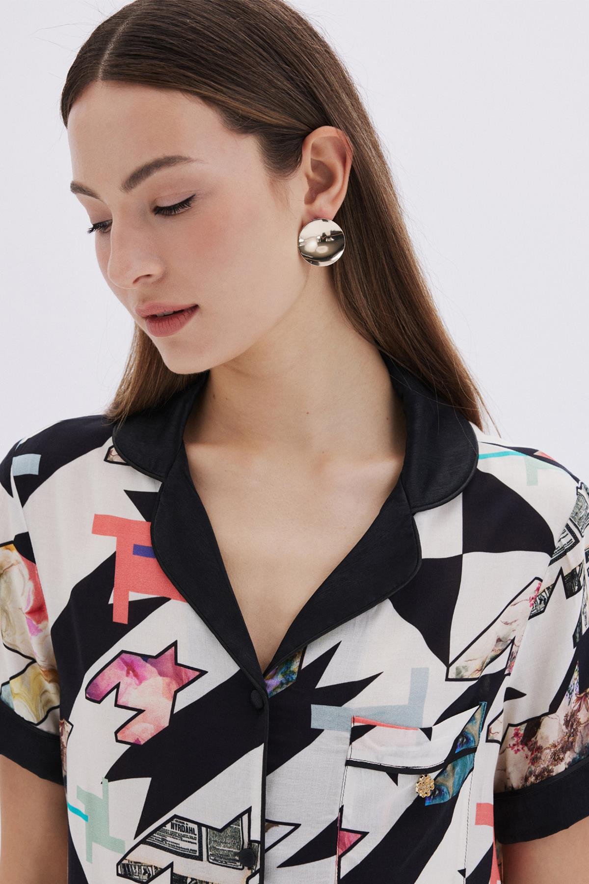 Mixte Saten Detaylı Viskon Uzun Pijama Takımı