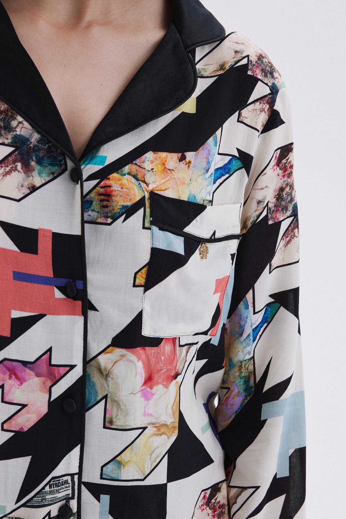 Mixte Desenli Saten Detaylı Uzun Viskon Pijama Takımı