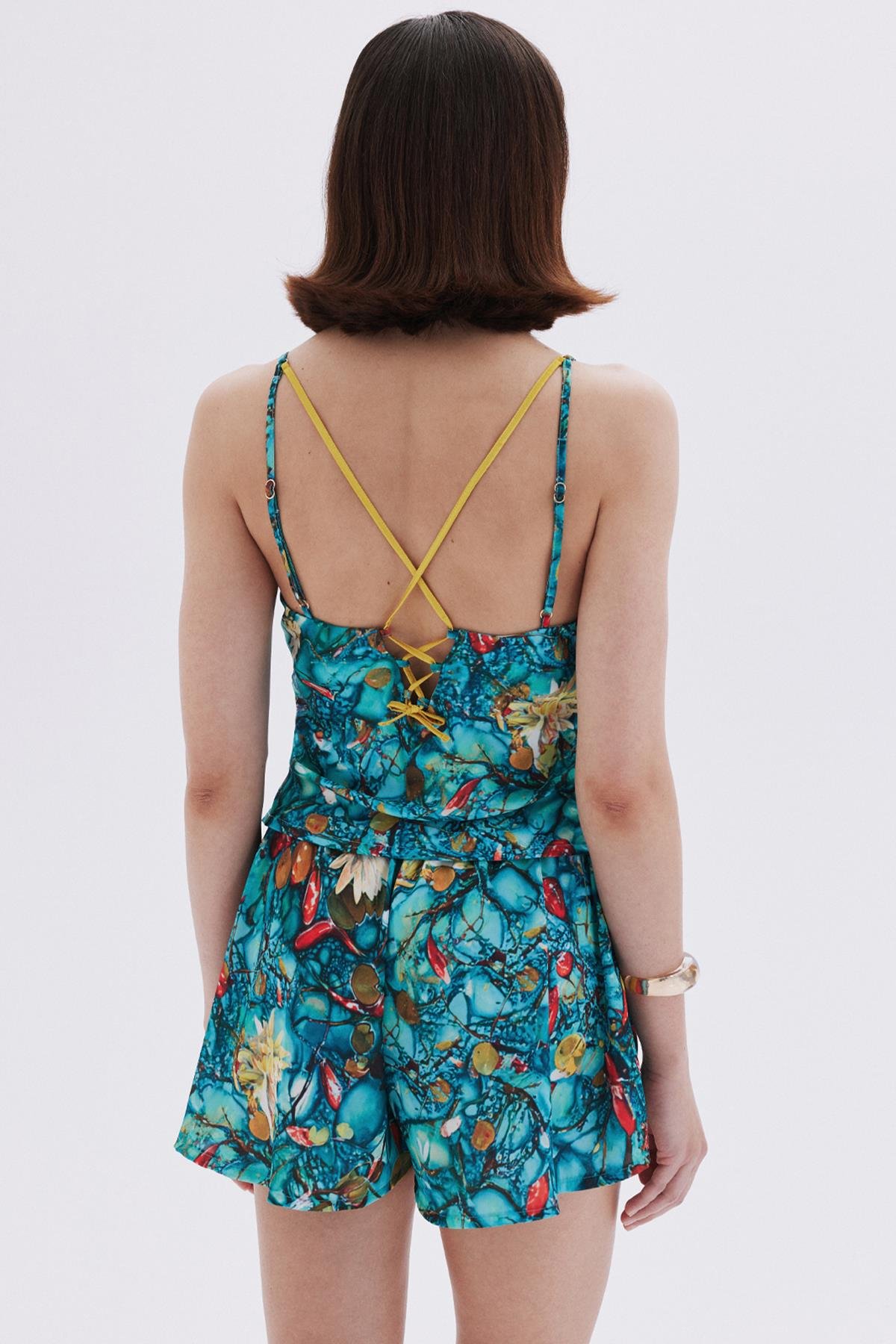 Monet's Bond Desenli Askılı Kısa Saten Pijama Takımı